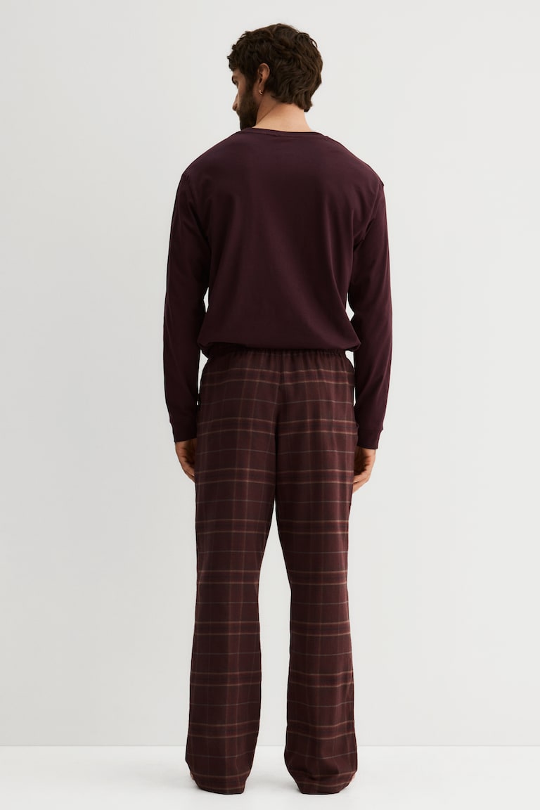 Pigiama in cotone con maglia e pantaloni Bordeaux/quadri UOMO