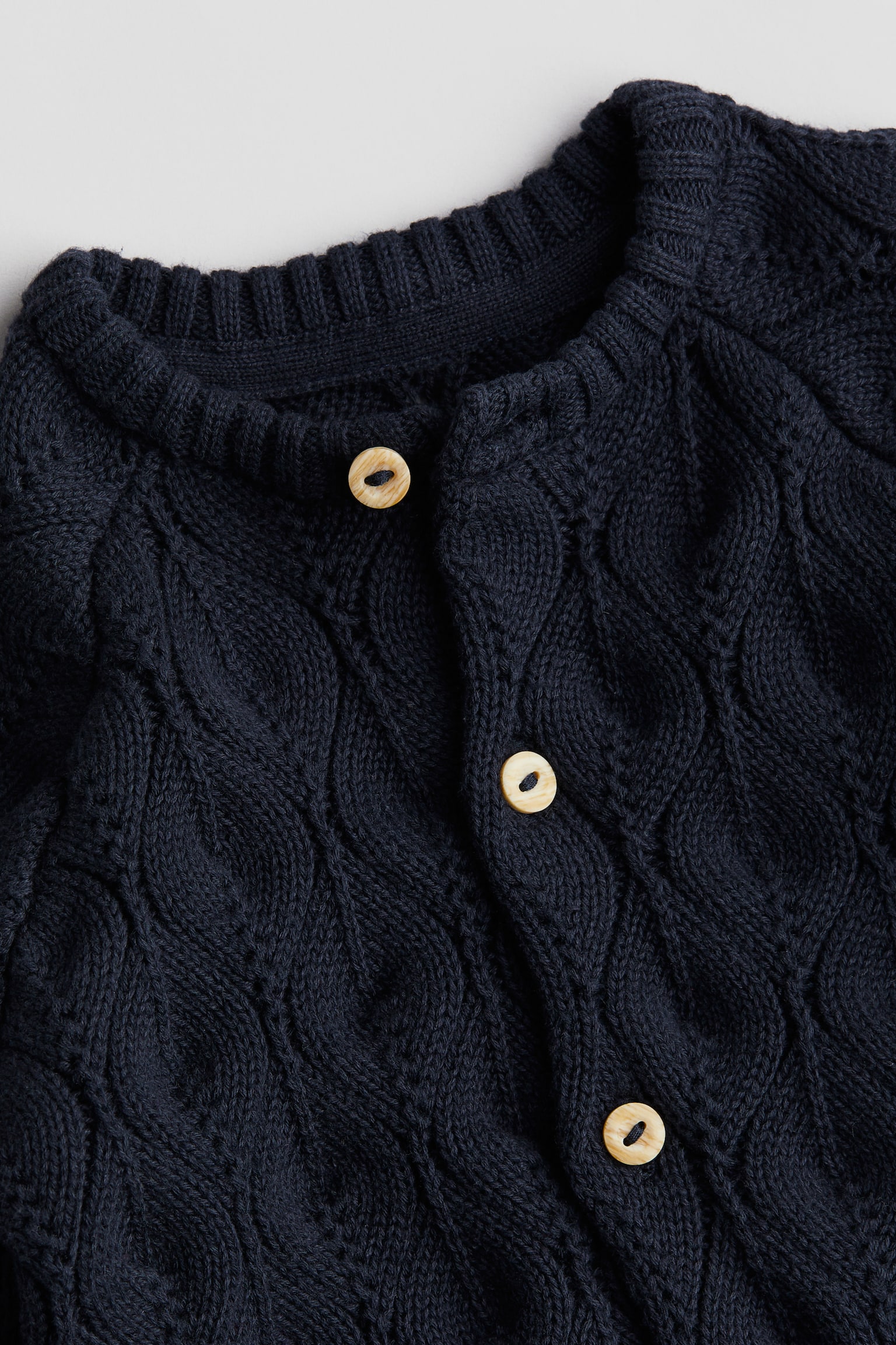 Pattern-knit cotton cardigan - Navy blue - 3