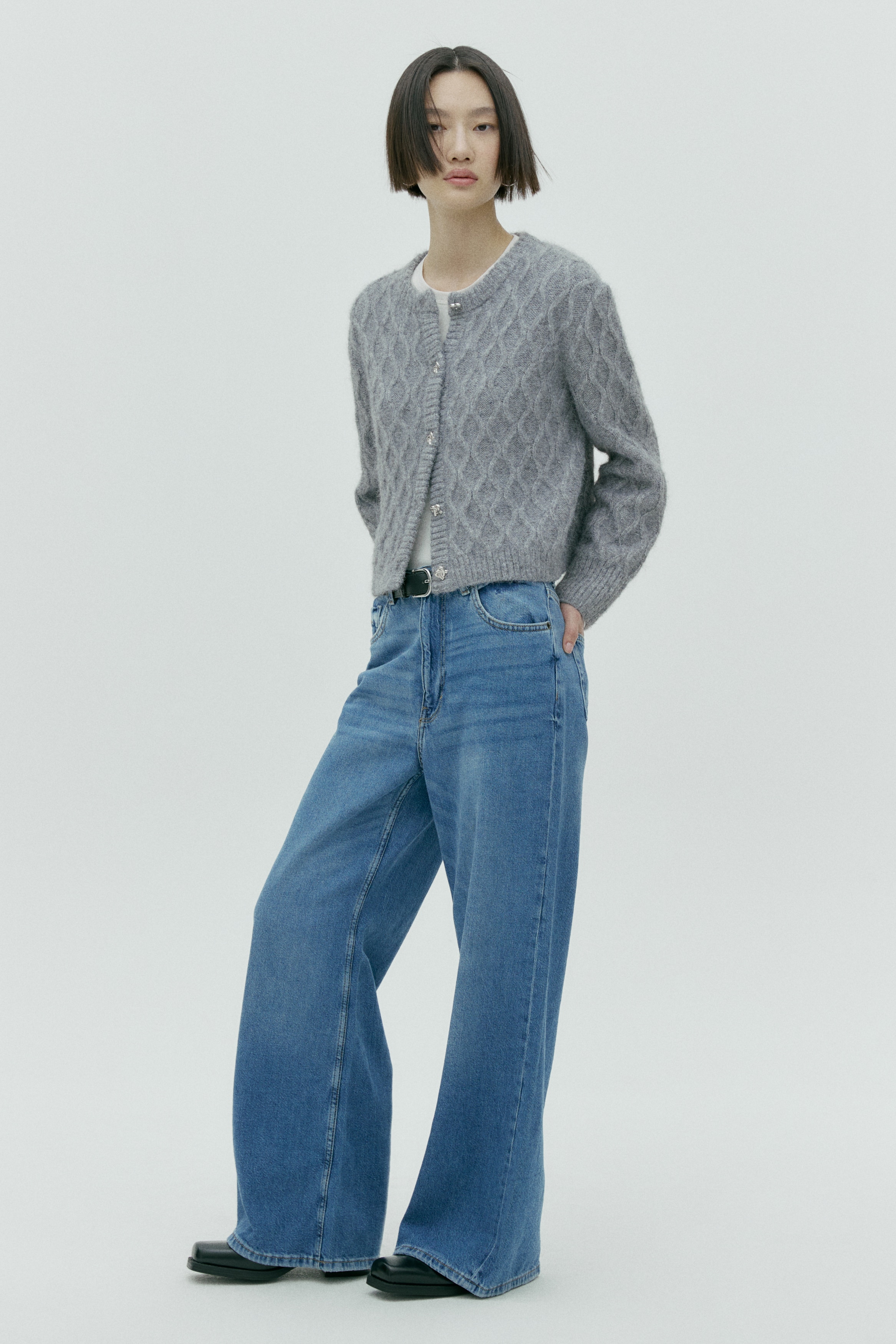 ケーブルニットカーディガン - グレーメランジ - レディース | H&M JP