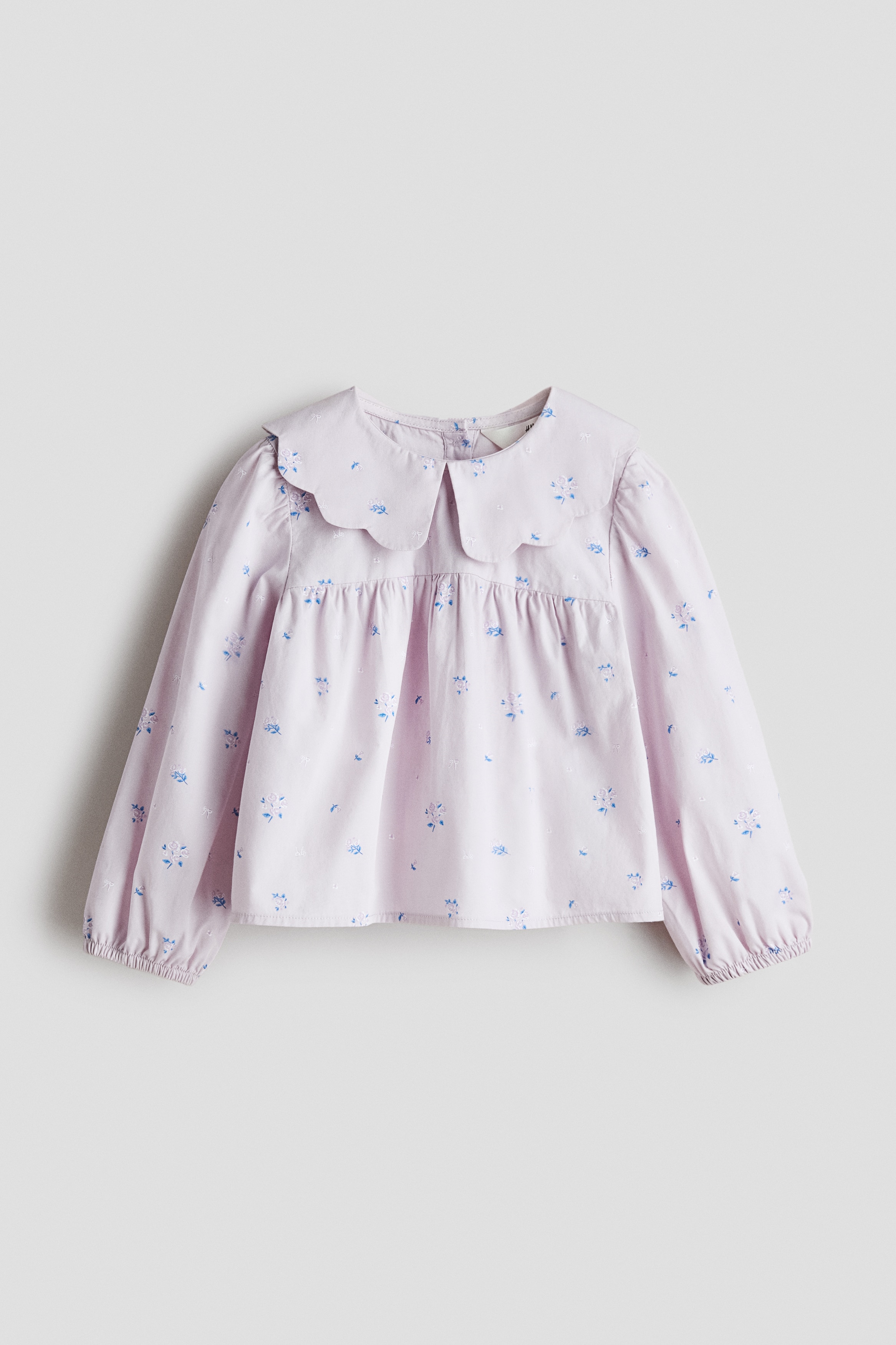 襟付きコットンブラウス - ライトパープル／フローラル/ホワイト／フローラル