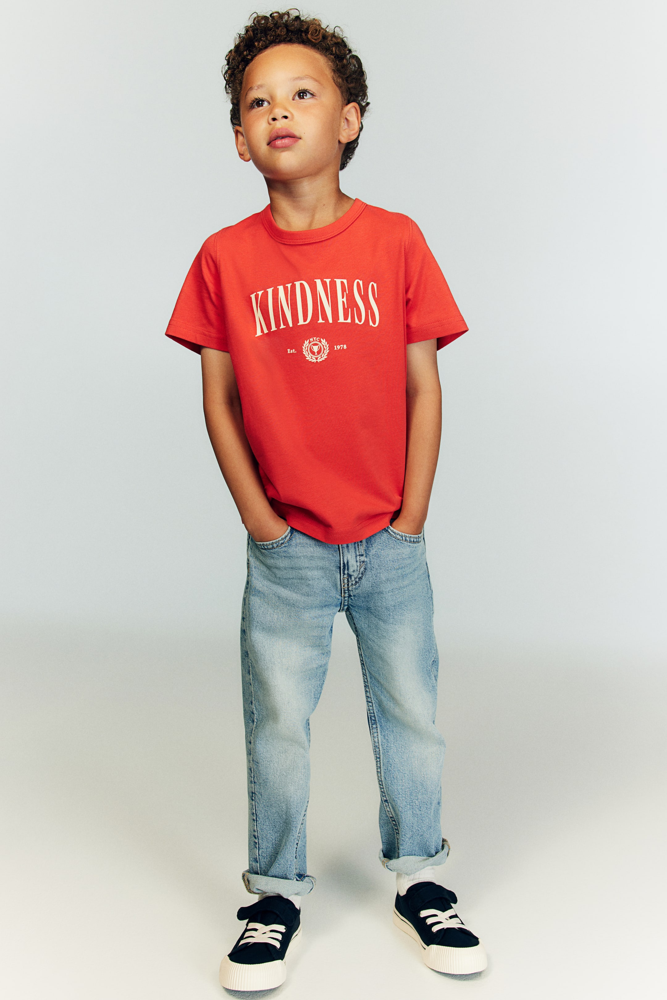 Cotton jersey T-shirt - Light red/Kindness - Kids | H&M GB 2