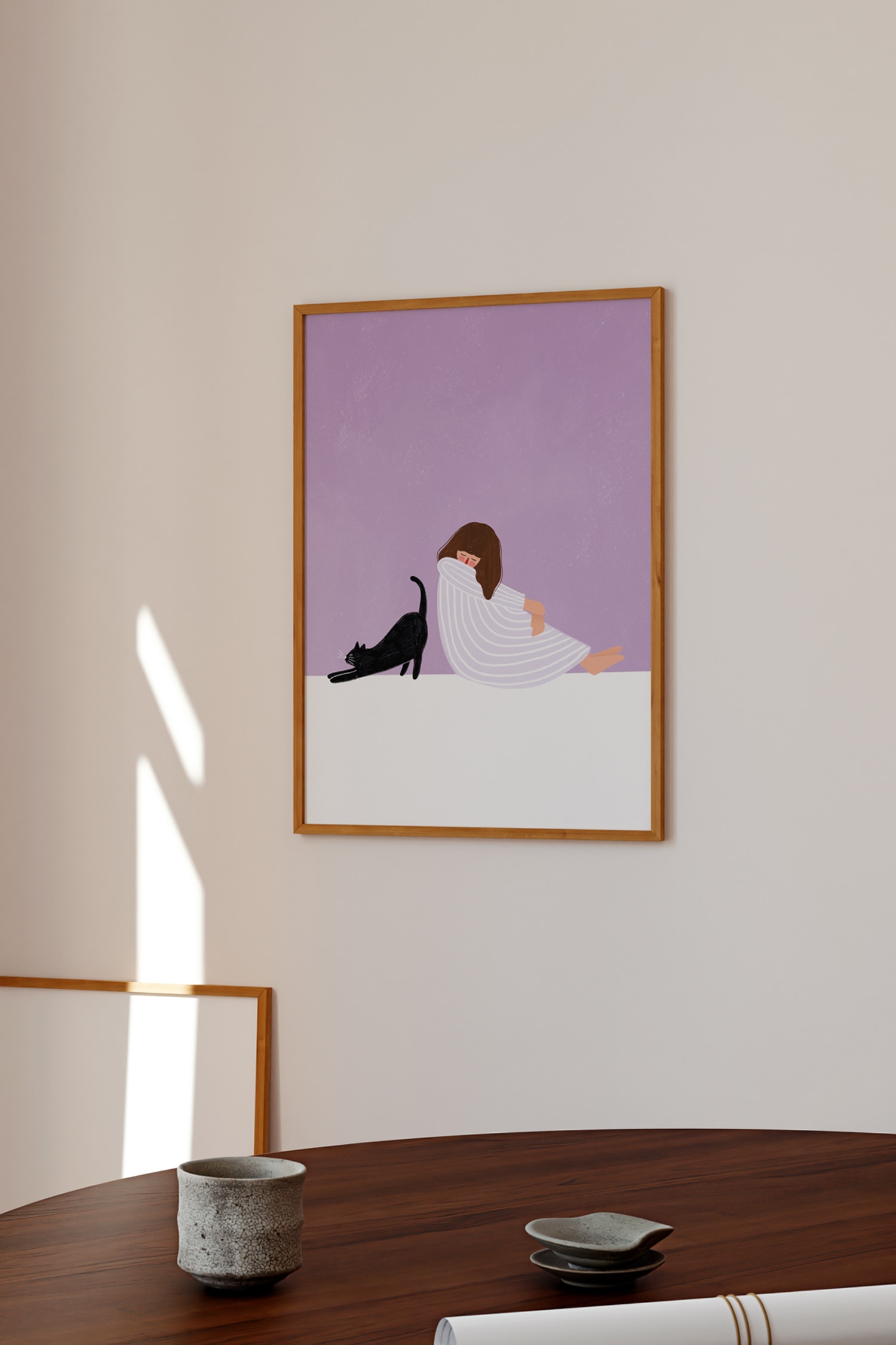 Bea Muller - Girl And Cat - Flerfarvet