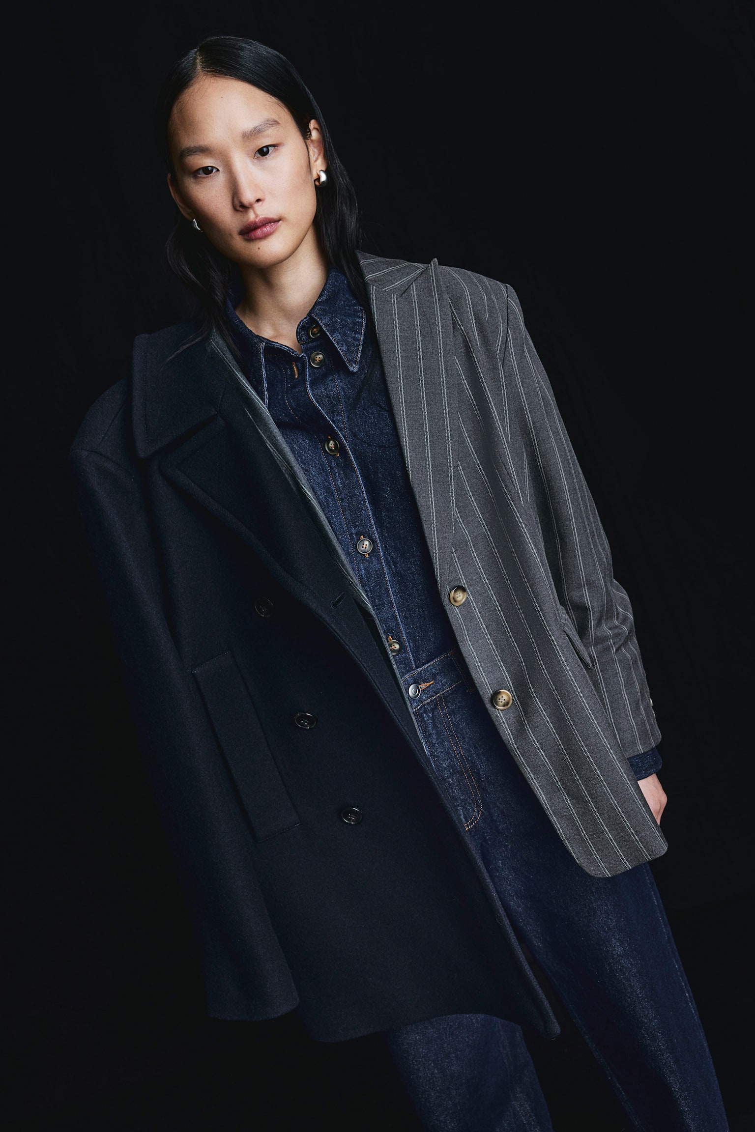 Oversized Twill Blazer - Dark grey/Pinstripe - 5