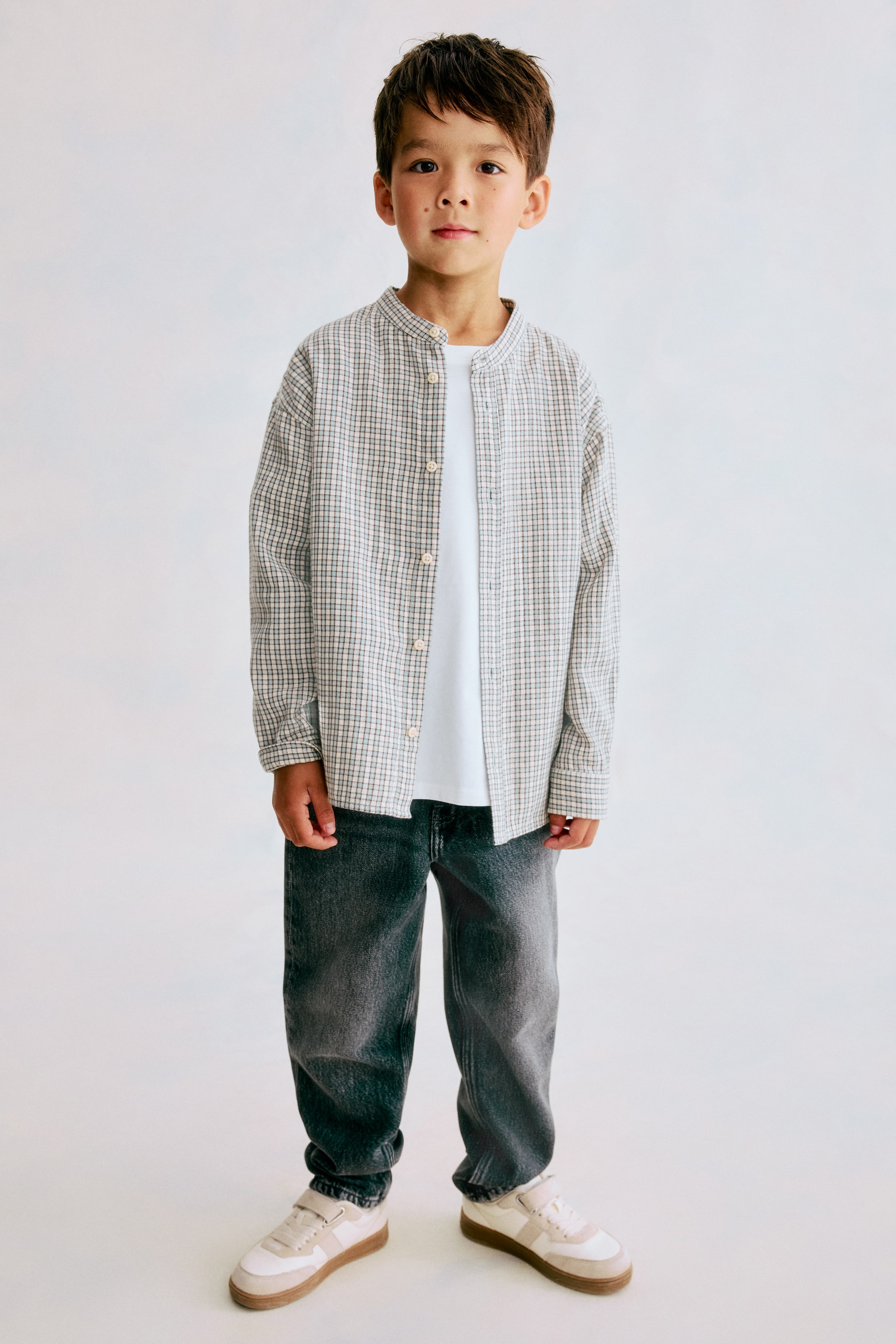 Детские рубашки H&M Cotton Band-Collar Shirt — фото 3