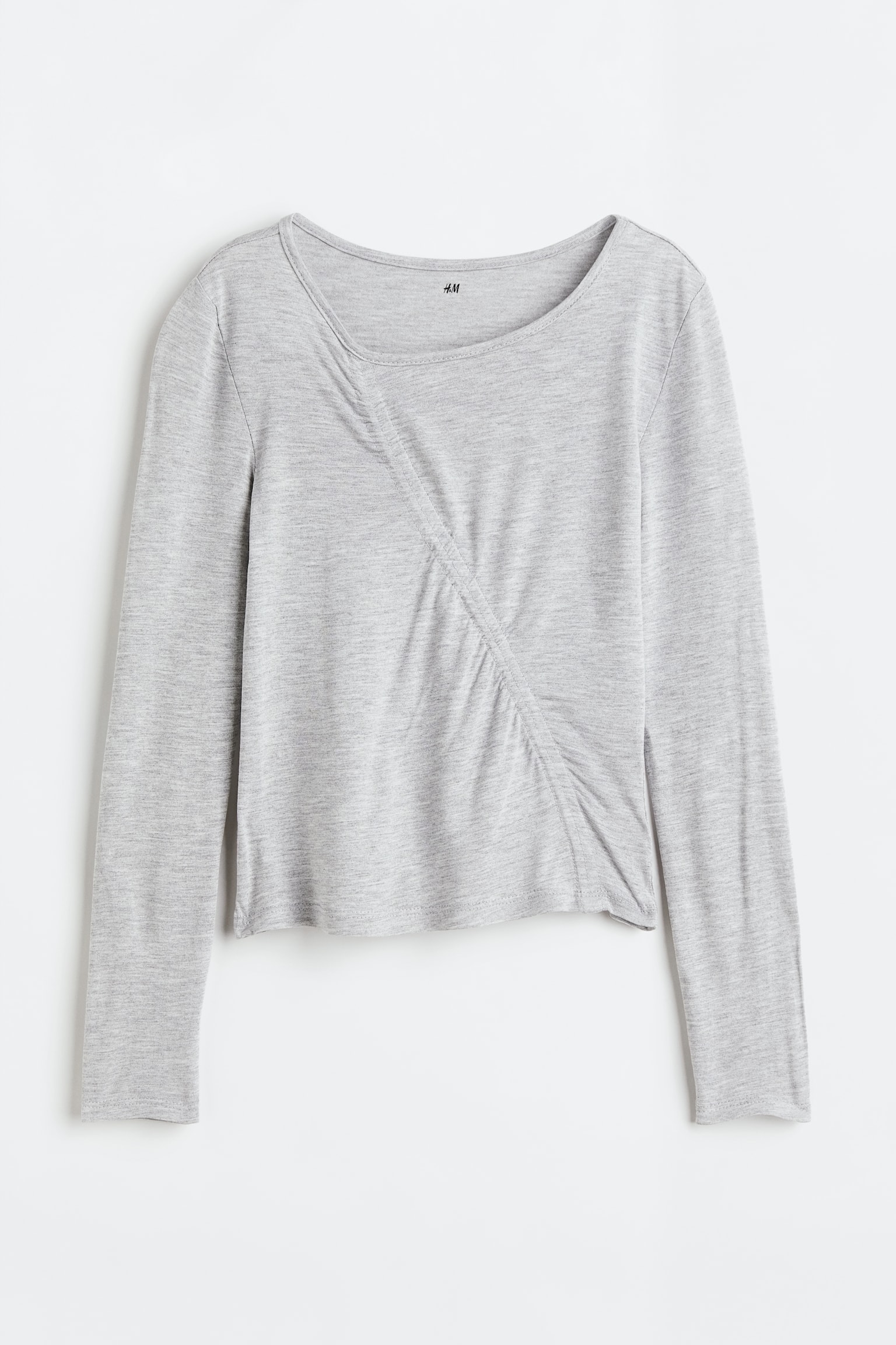 Gathered jersey top - Light grey marl/Light green - 1