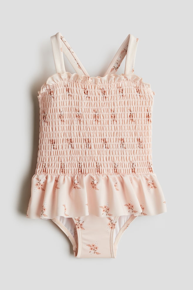 Fato de banho com franzido smock - Rosa claro/Floral - 1
