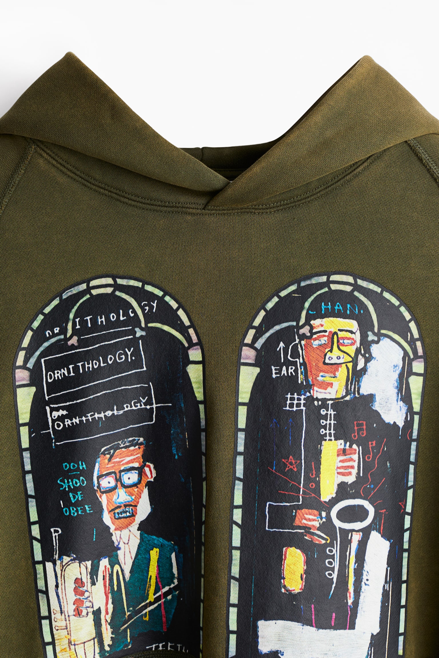 Oversized Fit Cotton hoodie - Khaki green/Basquiat - 4