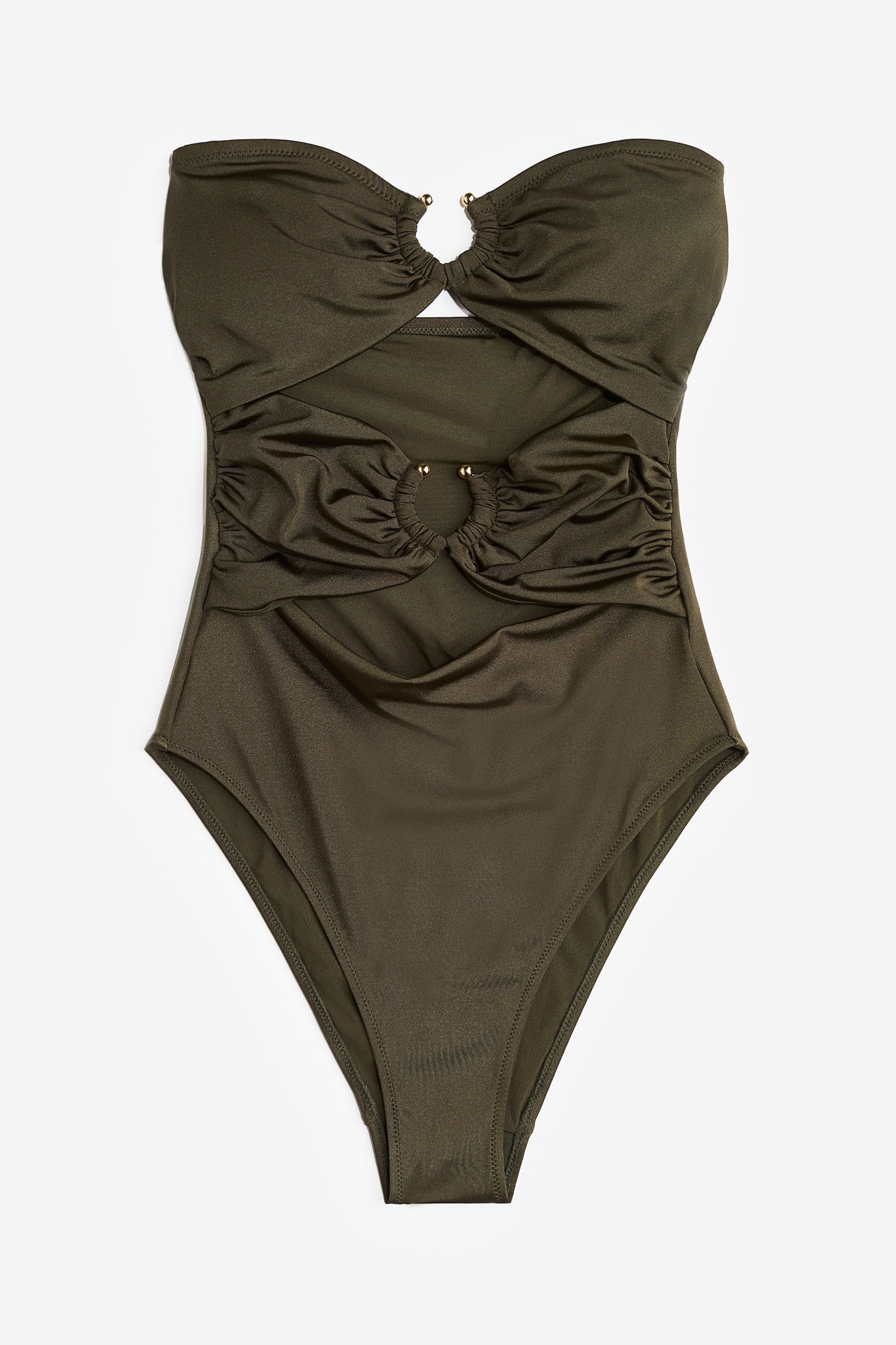 Padded Cup High Leg Bandeau Swimsuit - Dark khaki green - 2