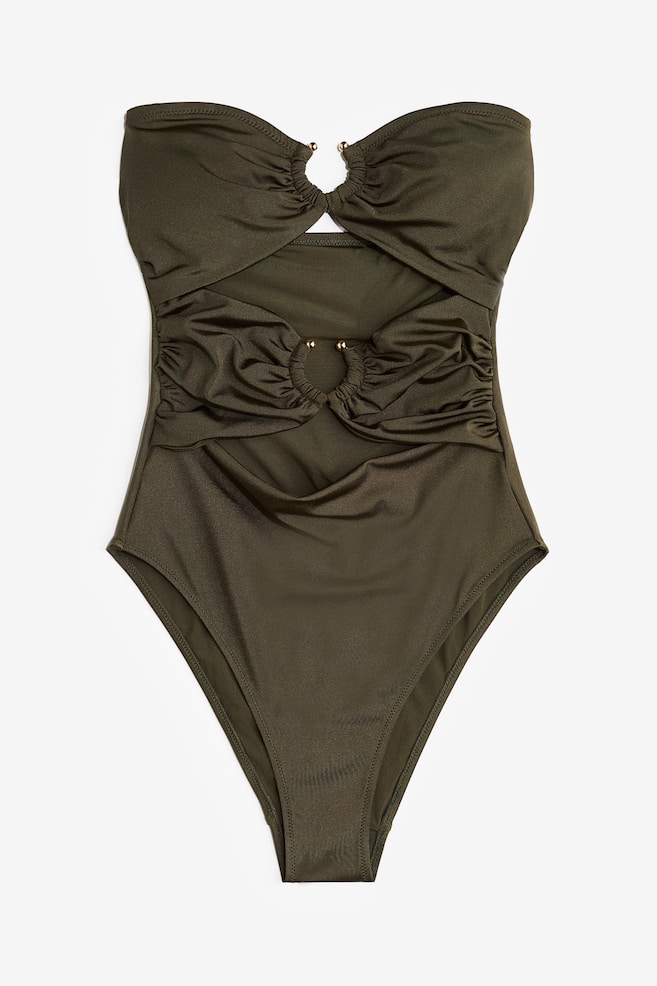 Maillot de bain bandeau paddé High leg - Vert kaki foncé - 1