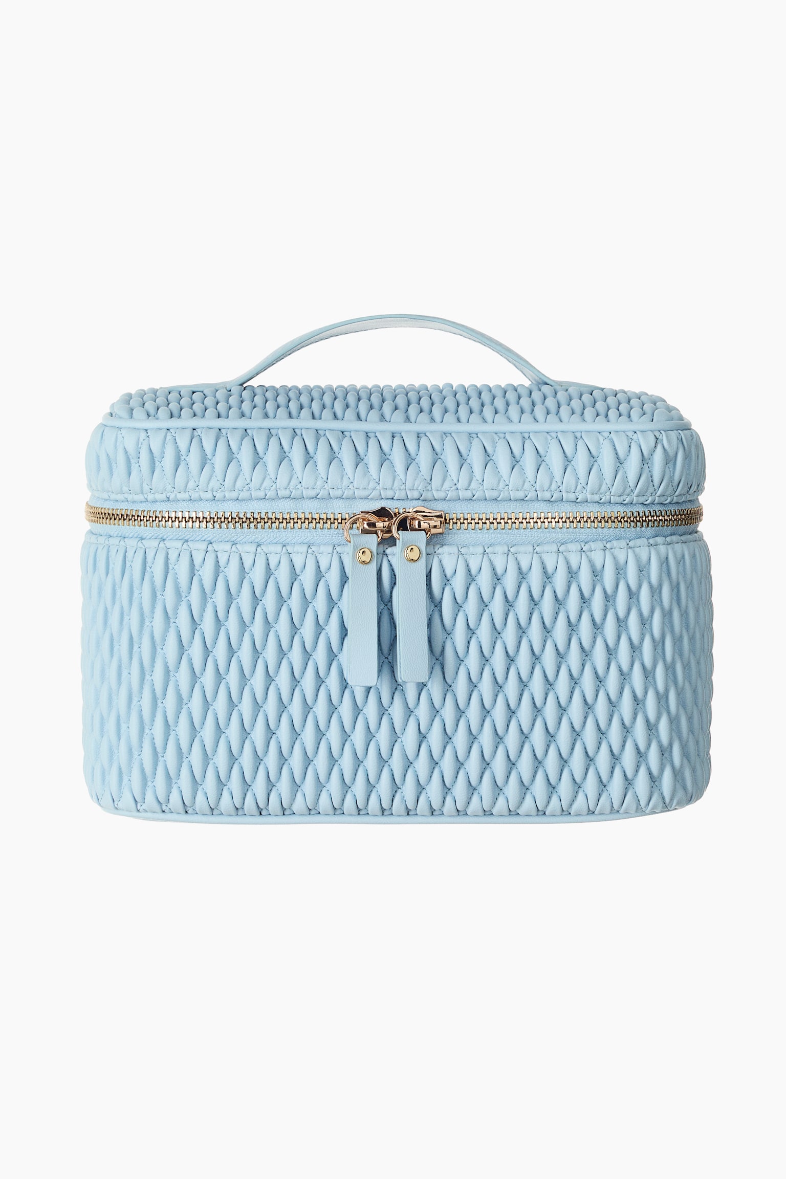 Dobozos szabású steppelt sminktáska - Kék/Fekete/Világosbézs