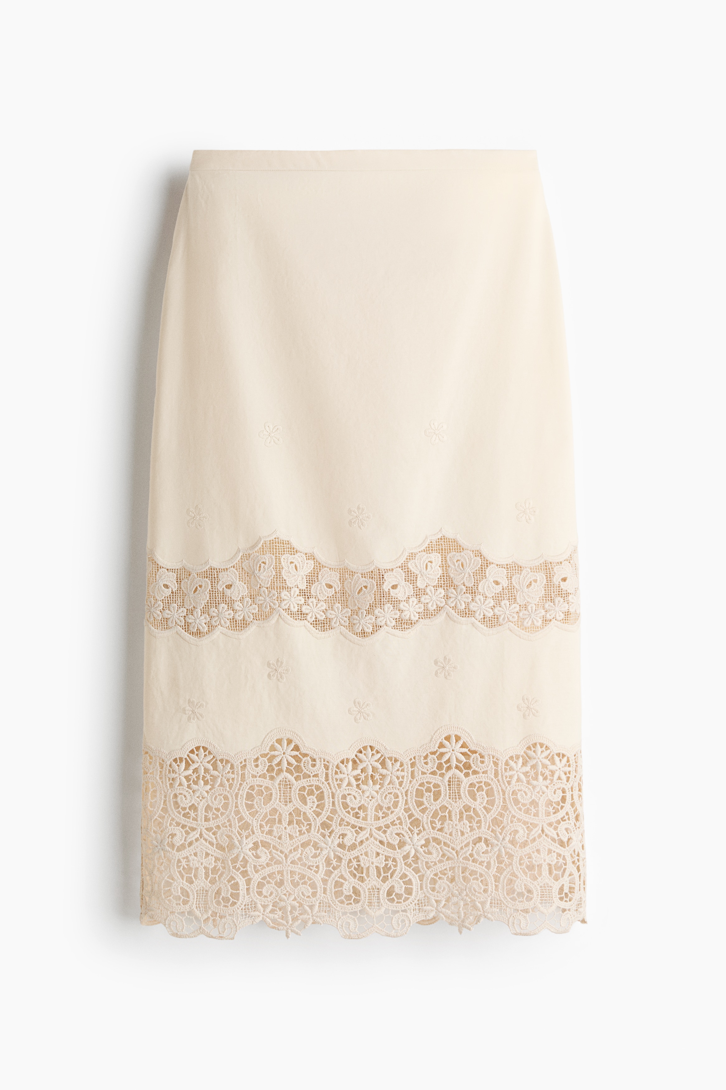 Embroidered cotton skirt - Light beige