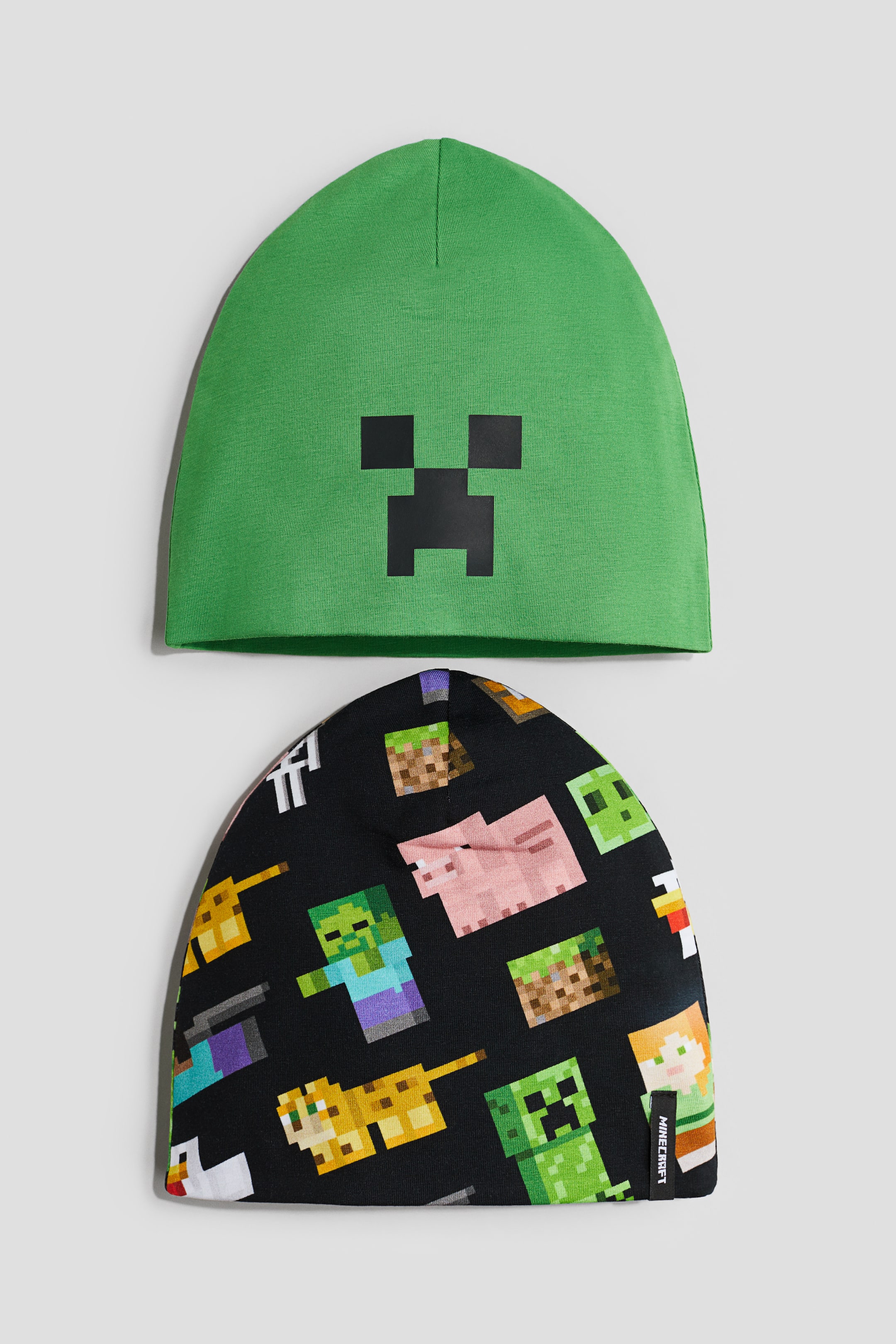 2er-Pack Beanies aus bedrucktem Jersey - Grün/Minecraft - Kids | H&M DE