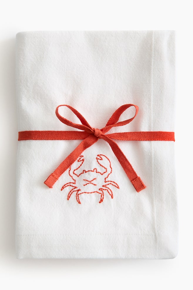 4-Pack Embroidered-Detail Linen-blend Napkins - Orange/crab/Blue/fish - 1