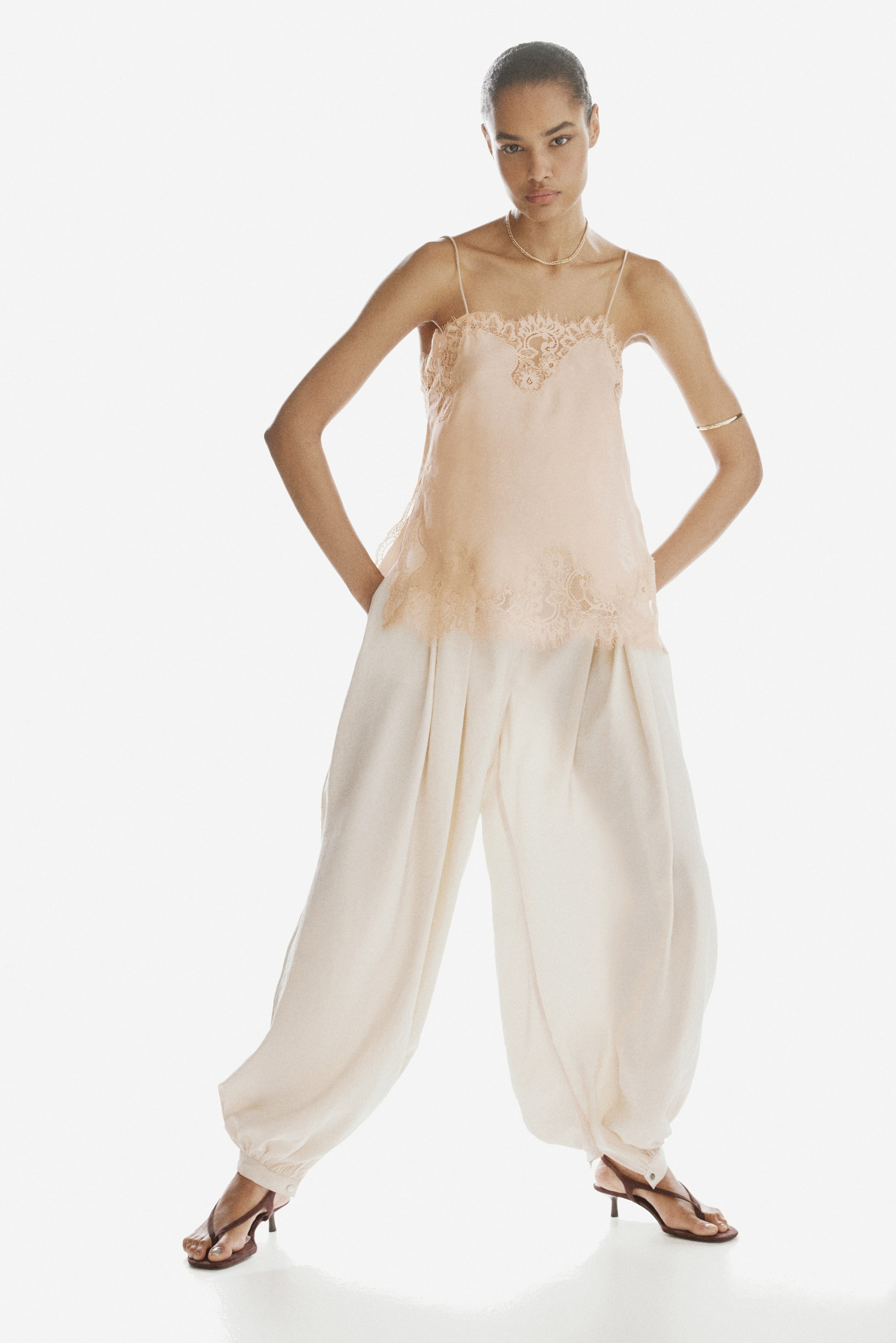 Lace-Trimmed Jacquard-Weave Top