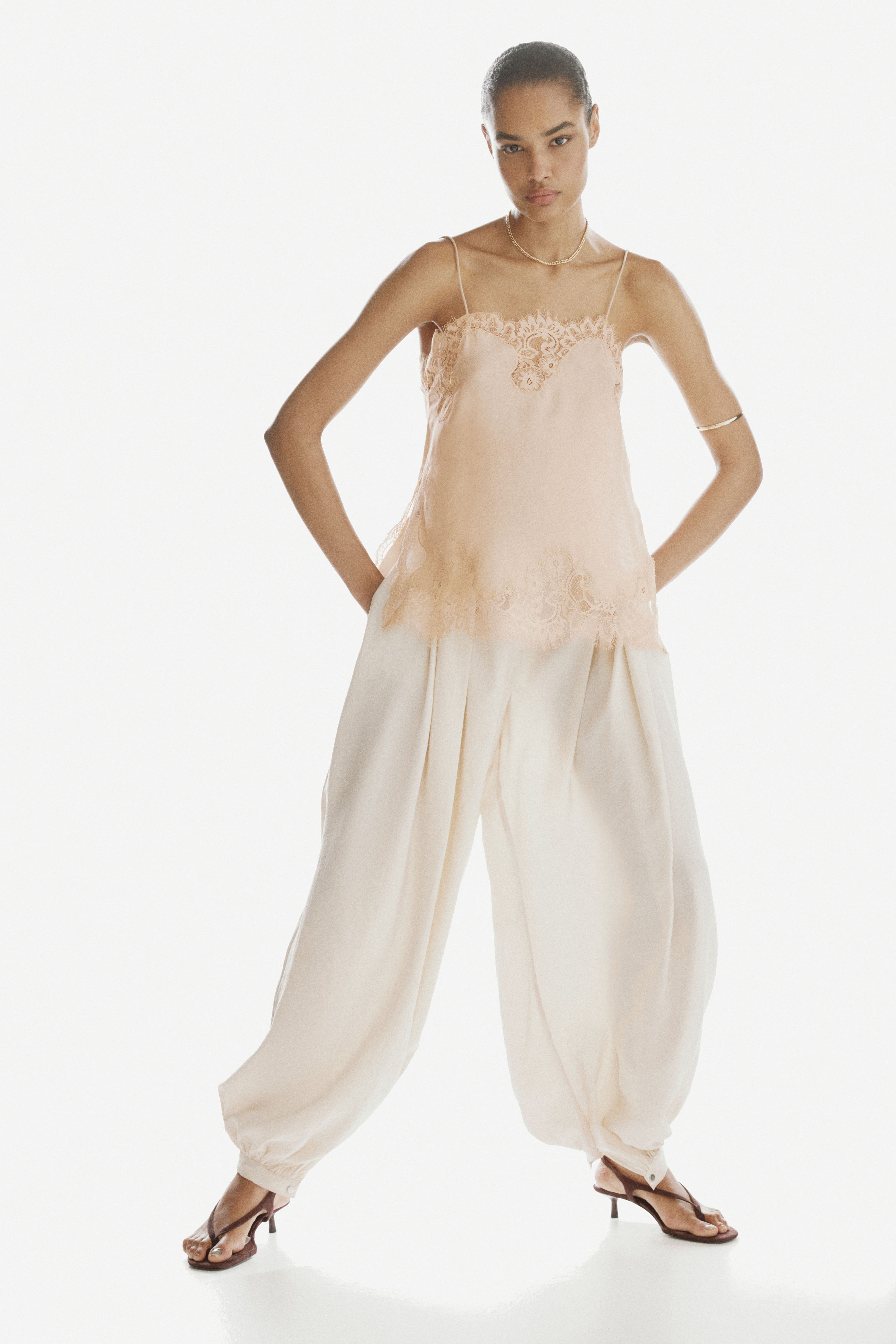Lace-Trimmed Jacquard-Weave Top