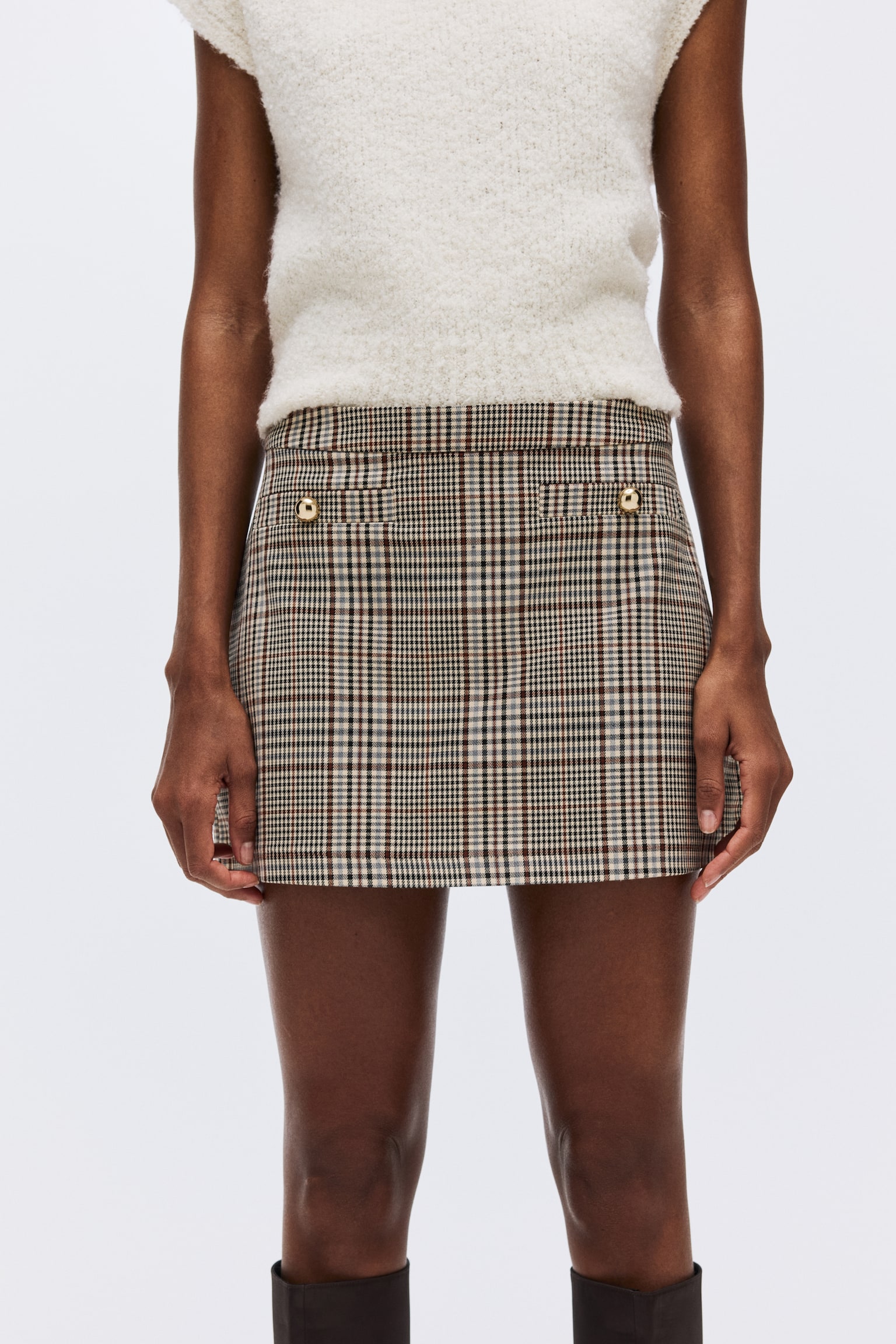 Šortková sukně - Světle béžová/kostka/Námořnická modř - 5