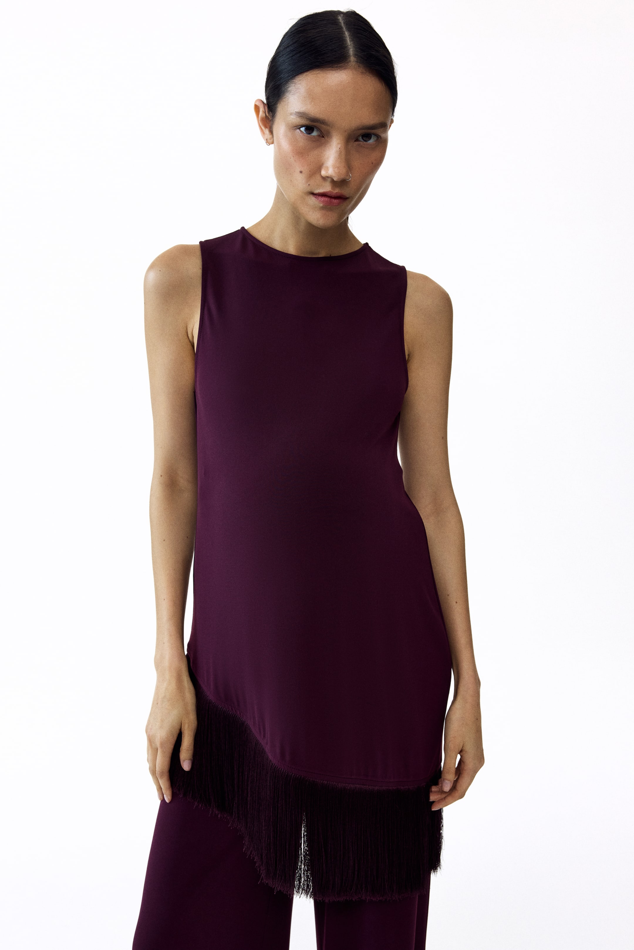Haut MAMA asymétrique frangé