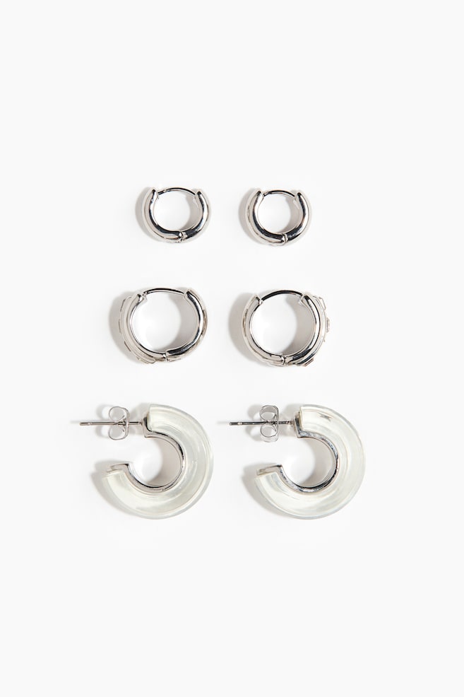 3 pairs hoop earrings - Silver-coloured - 1