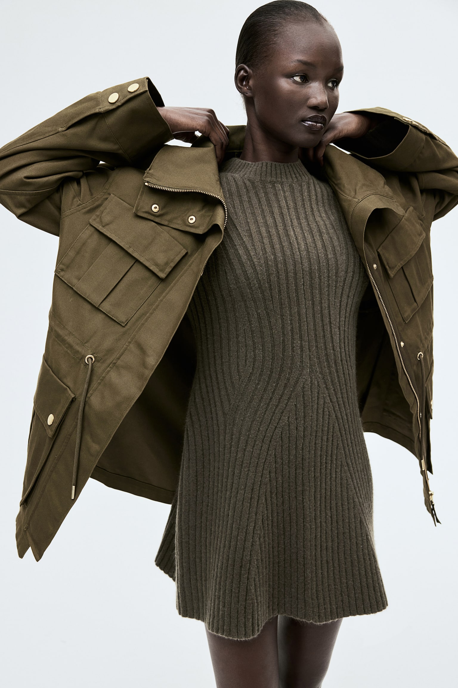 Oversized cargo jacket - Dark khaki green - 3