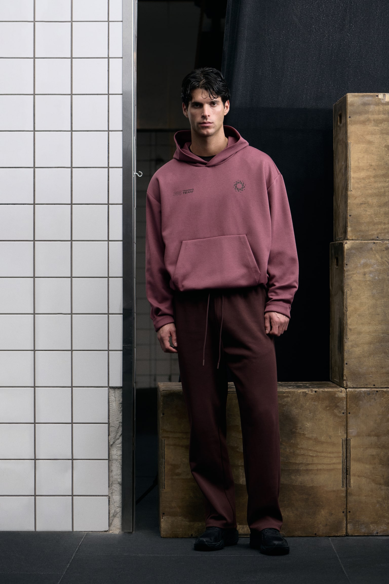 Oversized Fit Sport hoodie with DryMove™ - Dark pink/Beige/Patterned - 3