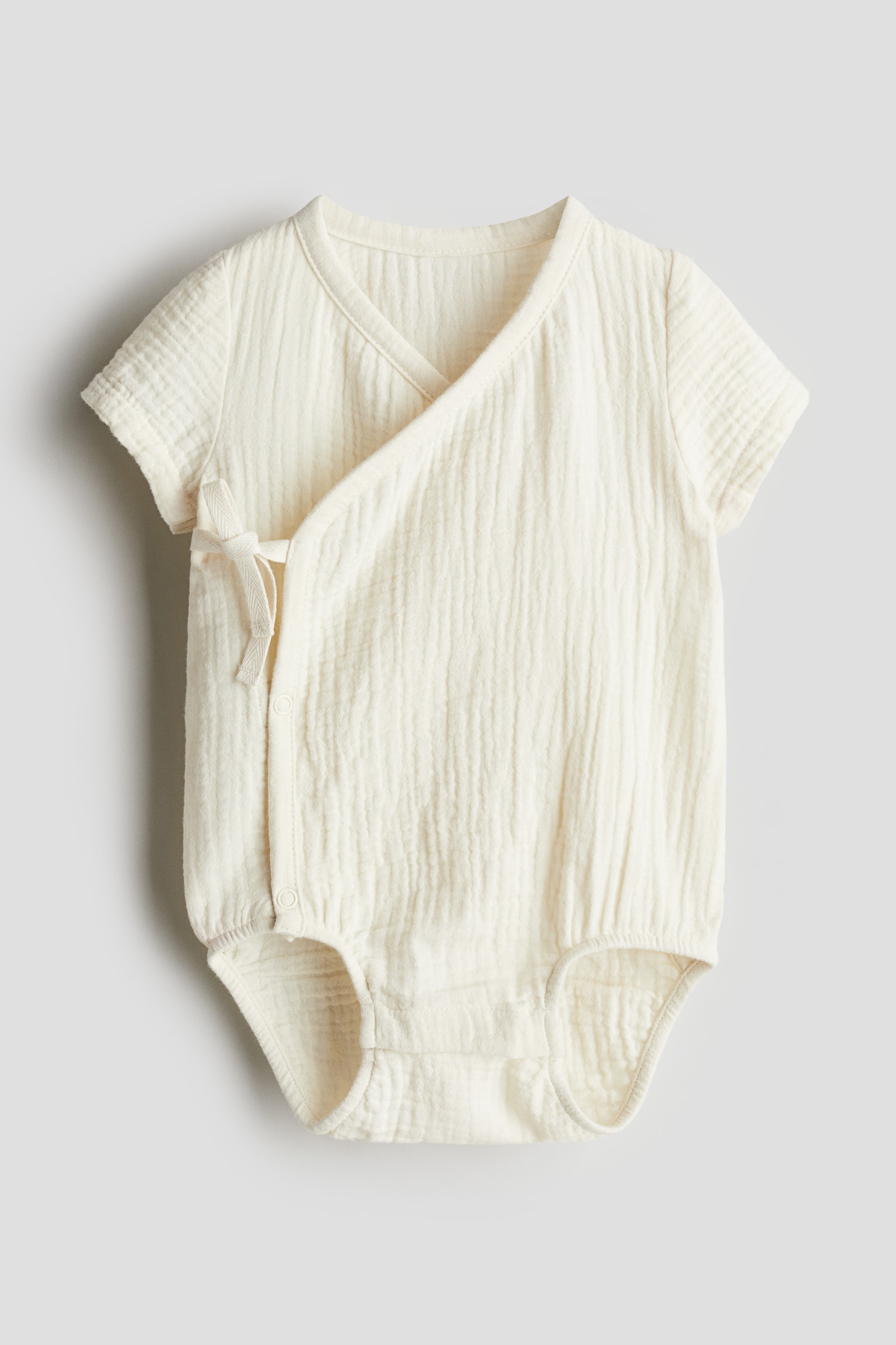 Cotton muslin wrapover bodysuit - Cream - 1