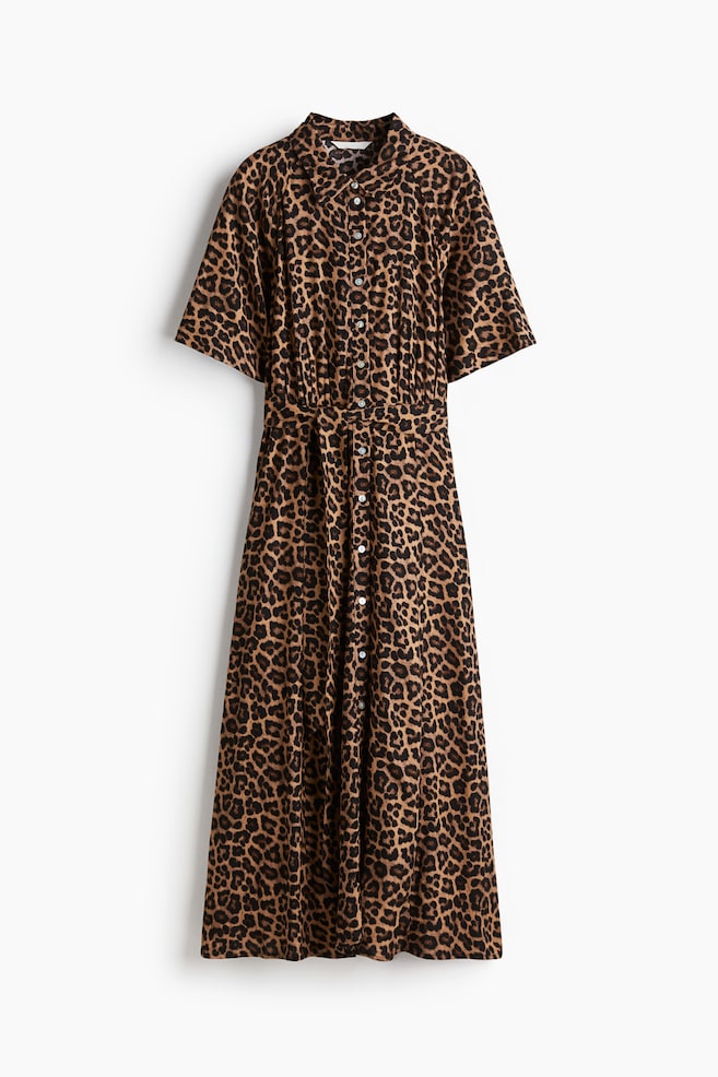 Vestido camisero con cinturón de anudar - Beige/Estampado de leopardo/Azul vivo/Estampado blanco/Blanco/Estampado azul/Crema/Estampado de cebra/Beige/Estampado de leopardo/Blanco/Estampado verde/Negro/Negro/Floral/Negro/Blanco/Floral rojo/Crema/Estampado negro/Negro - 1