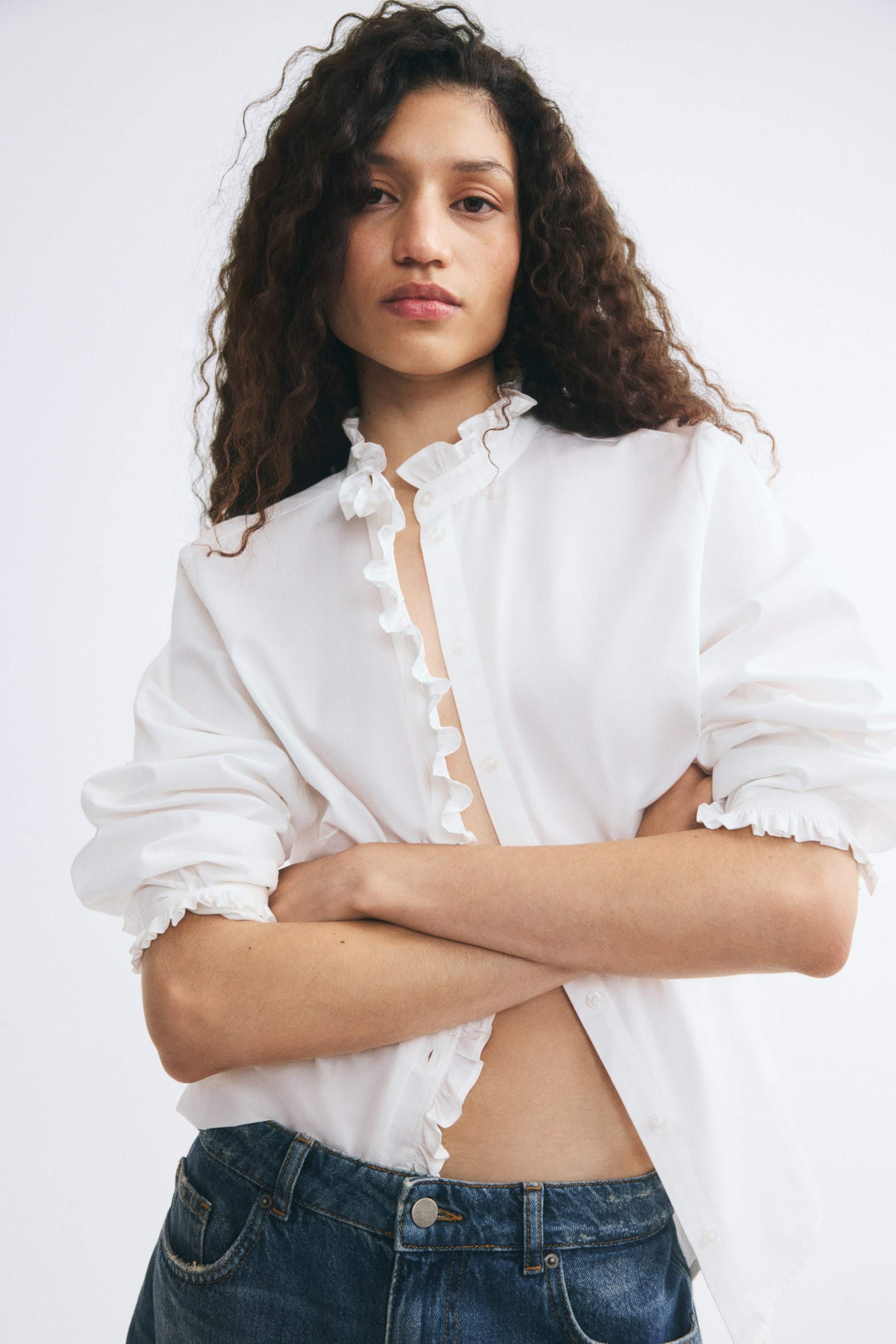 Blouse volantée à boutons