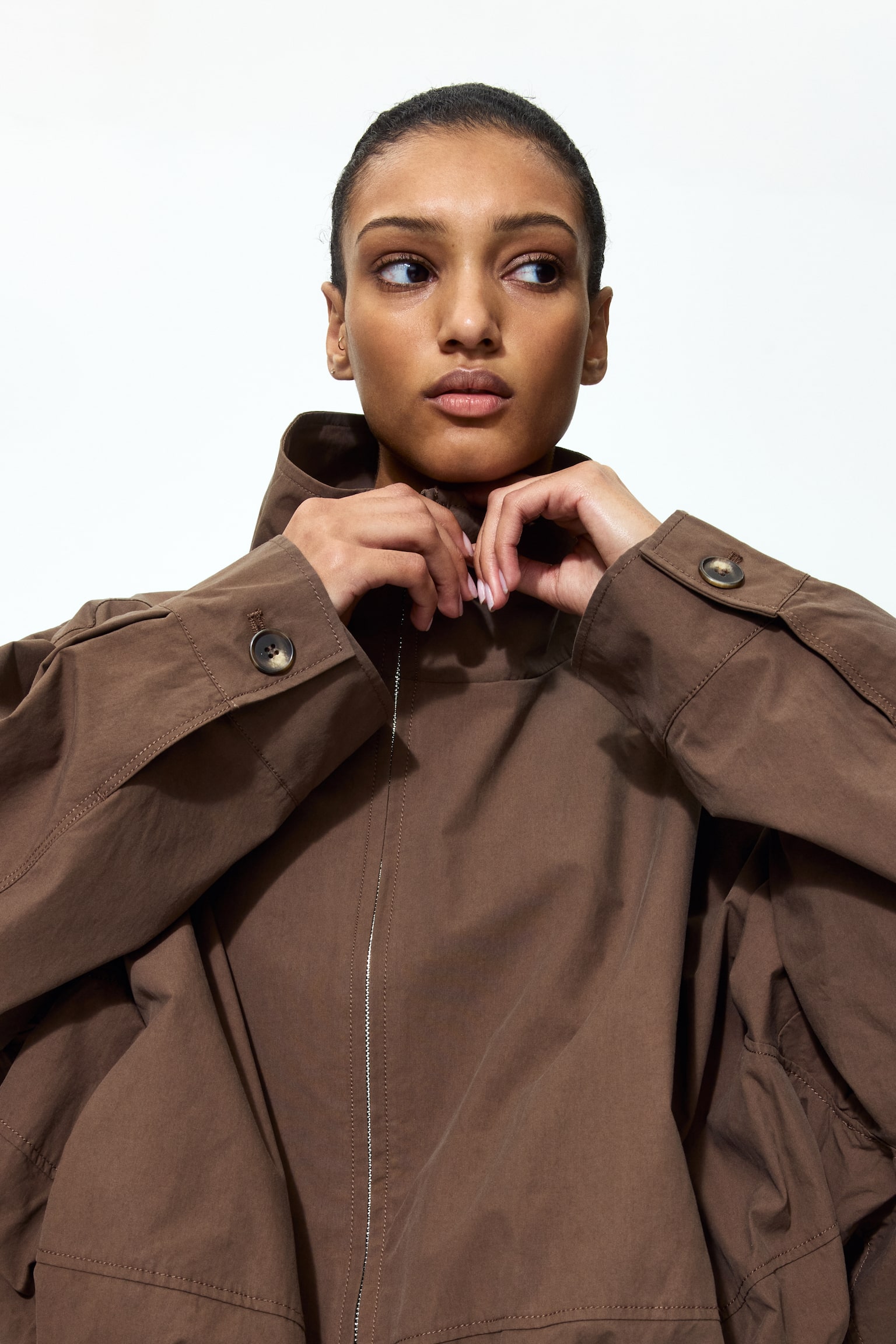 Bubble-hem cotton jacket - Brown - 5