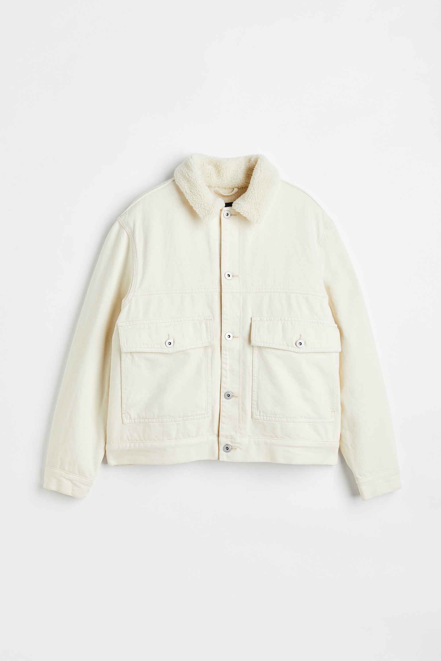 Lined borg-collared denim jacket - White - 1