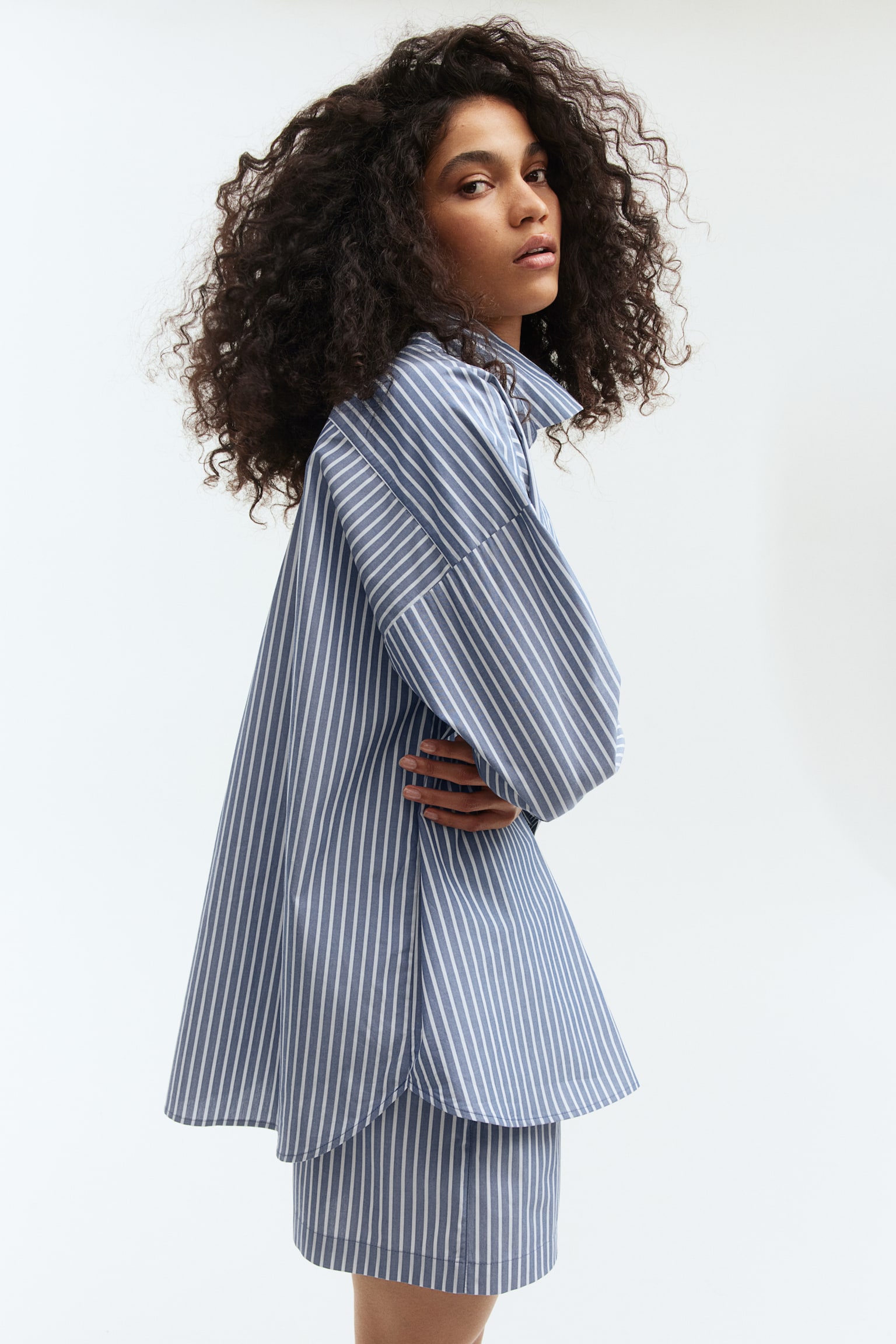 Cotton shirt - Dusty blue/Striped/White/Striped - 1