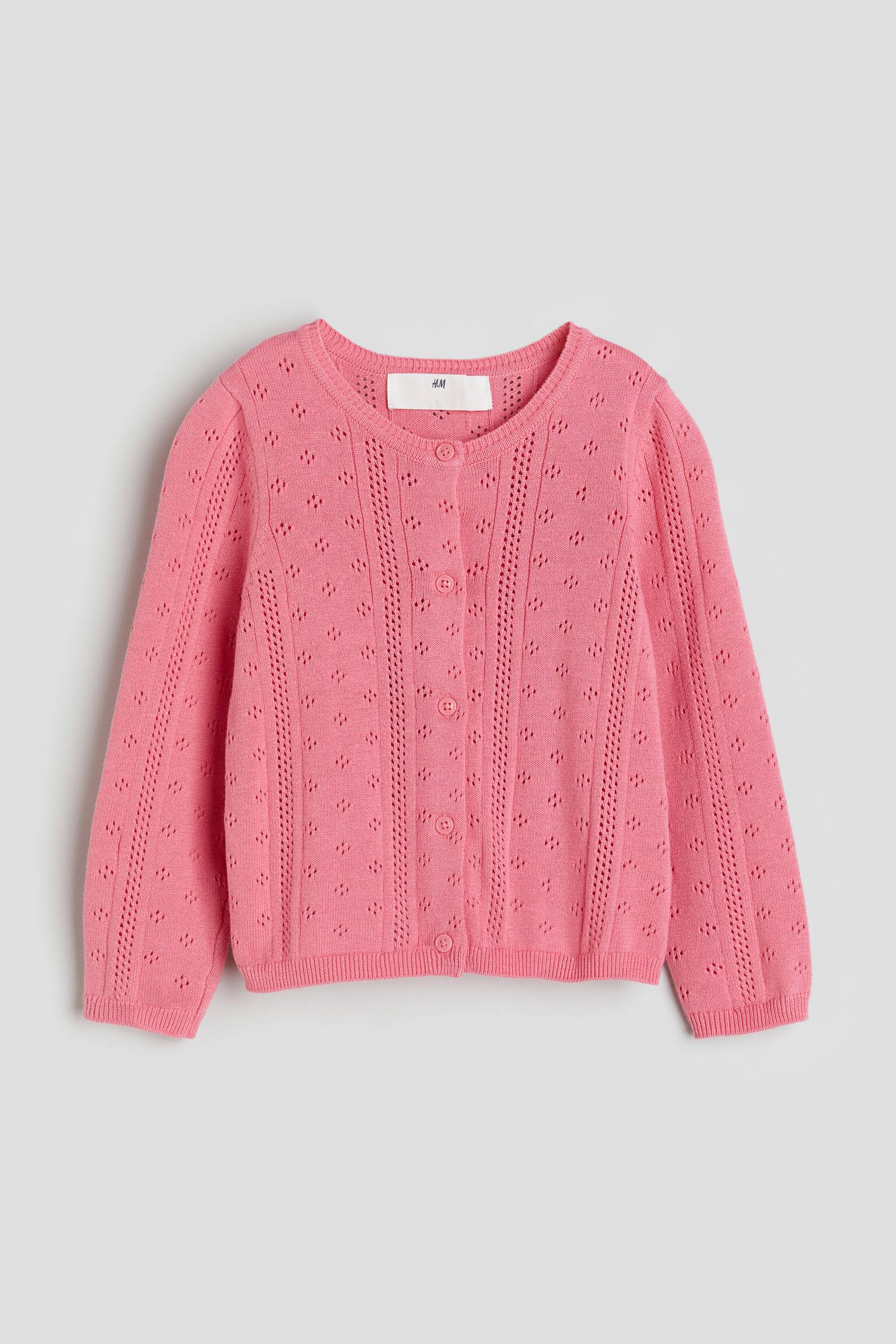 Textured-knit cotton cardigan - Pink - 1