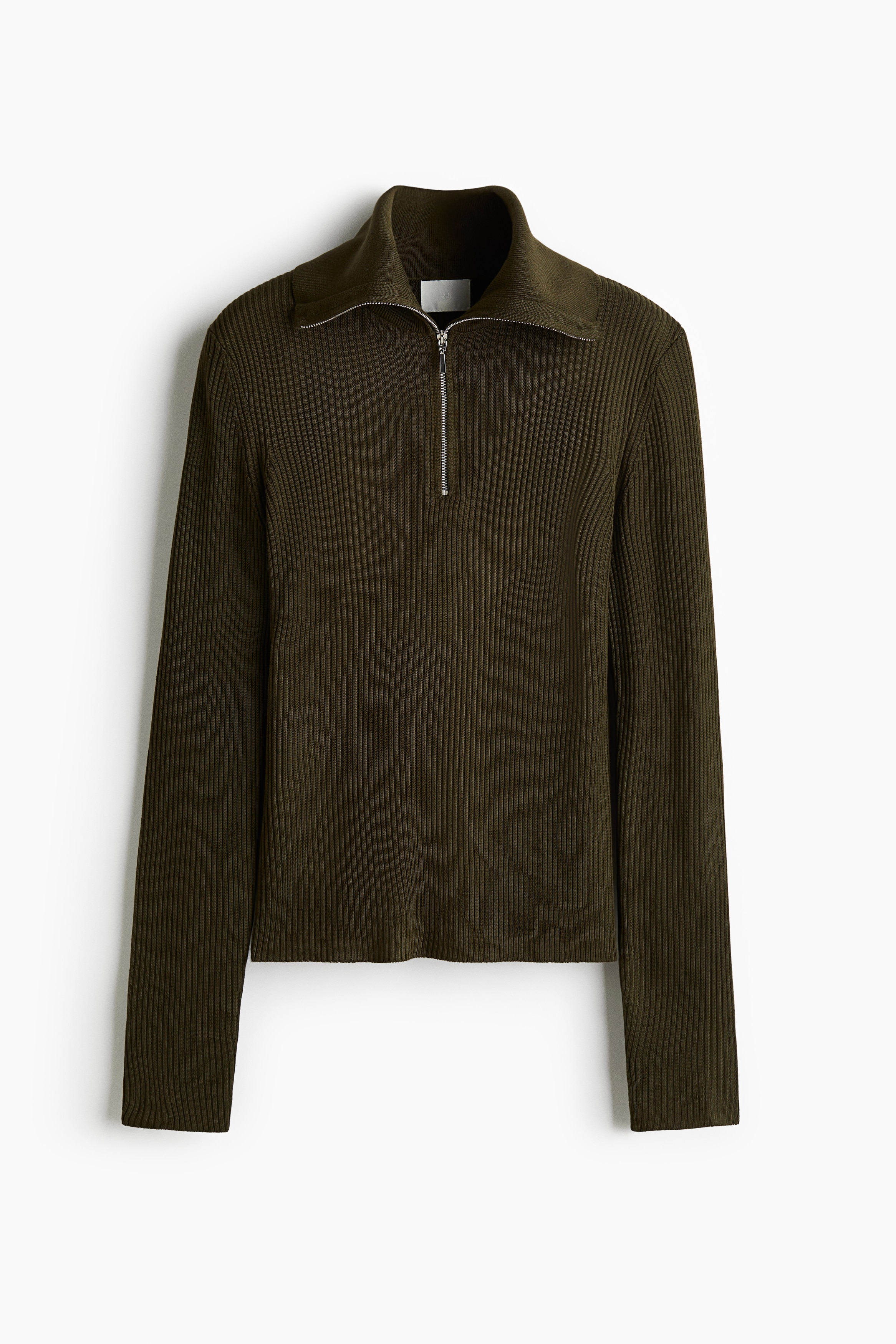 チロル　0331 Rib-Knit Half-Zip Top - Dark khaki green - Ladies | H&M US