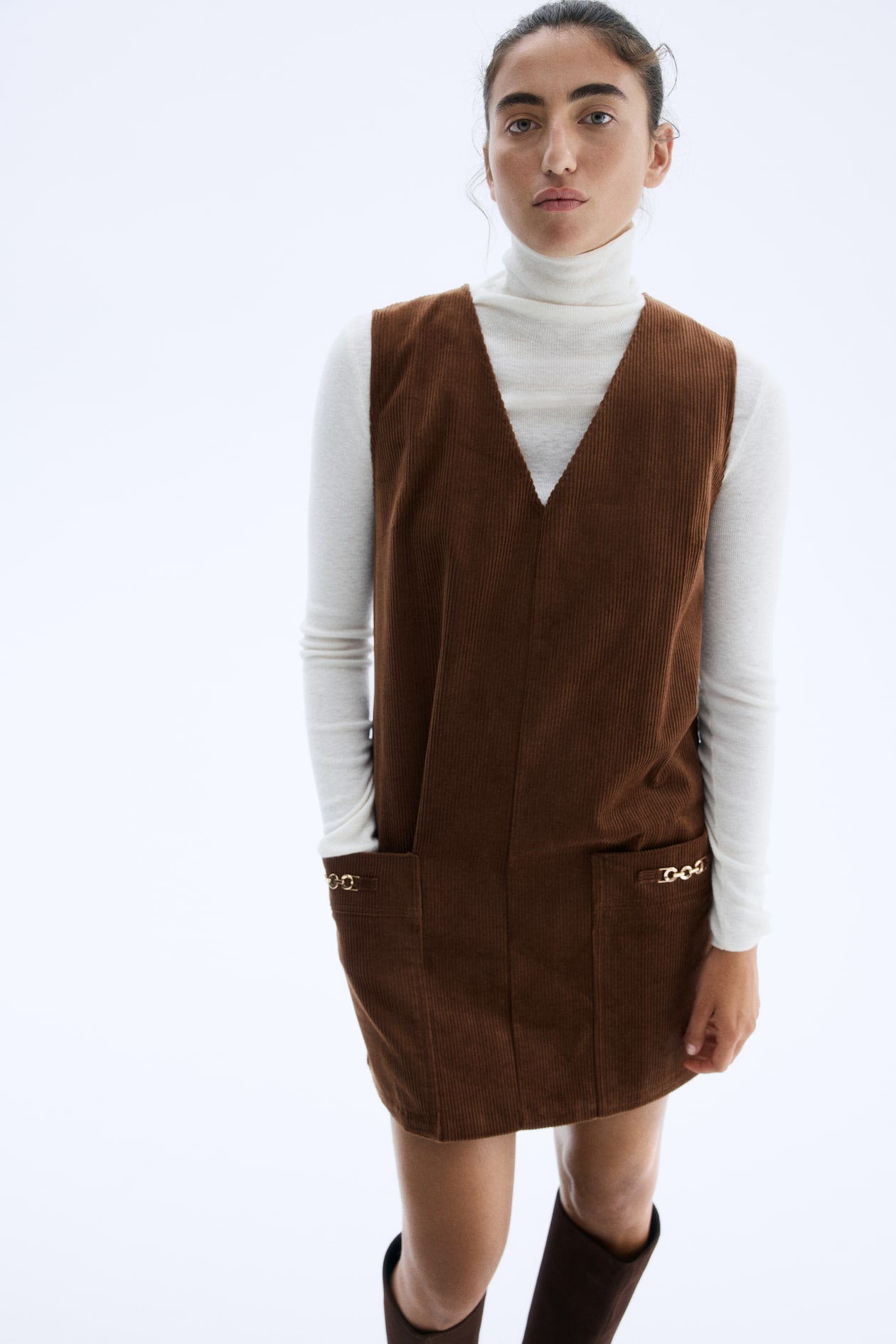 Robe droite en velours côtelé - Marron - FEMME | H&M FR