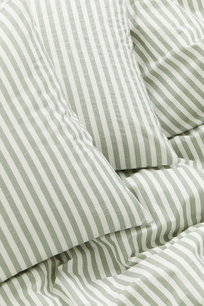 Cotton double/king duvet cover set - Green/Striped/Black/Striped/Light greige/White striped/Light blue/Striped - 2