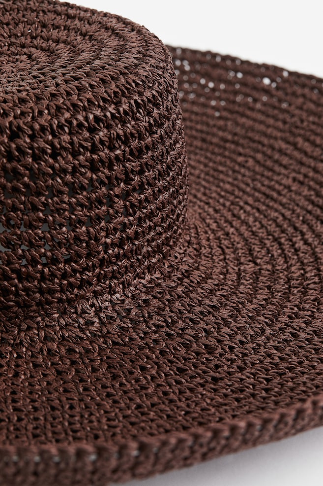 Wide brim straw hat - Dark brown/Cerise - 2