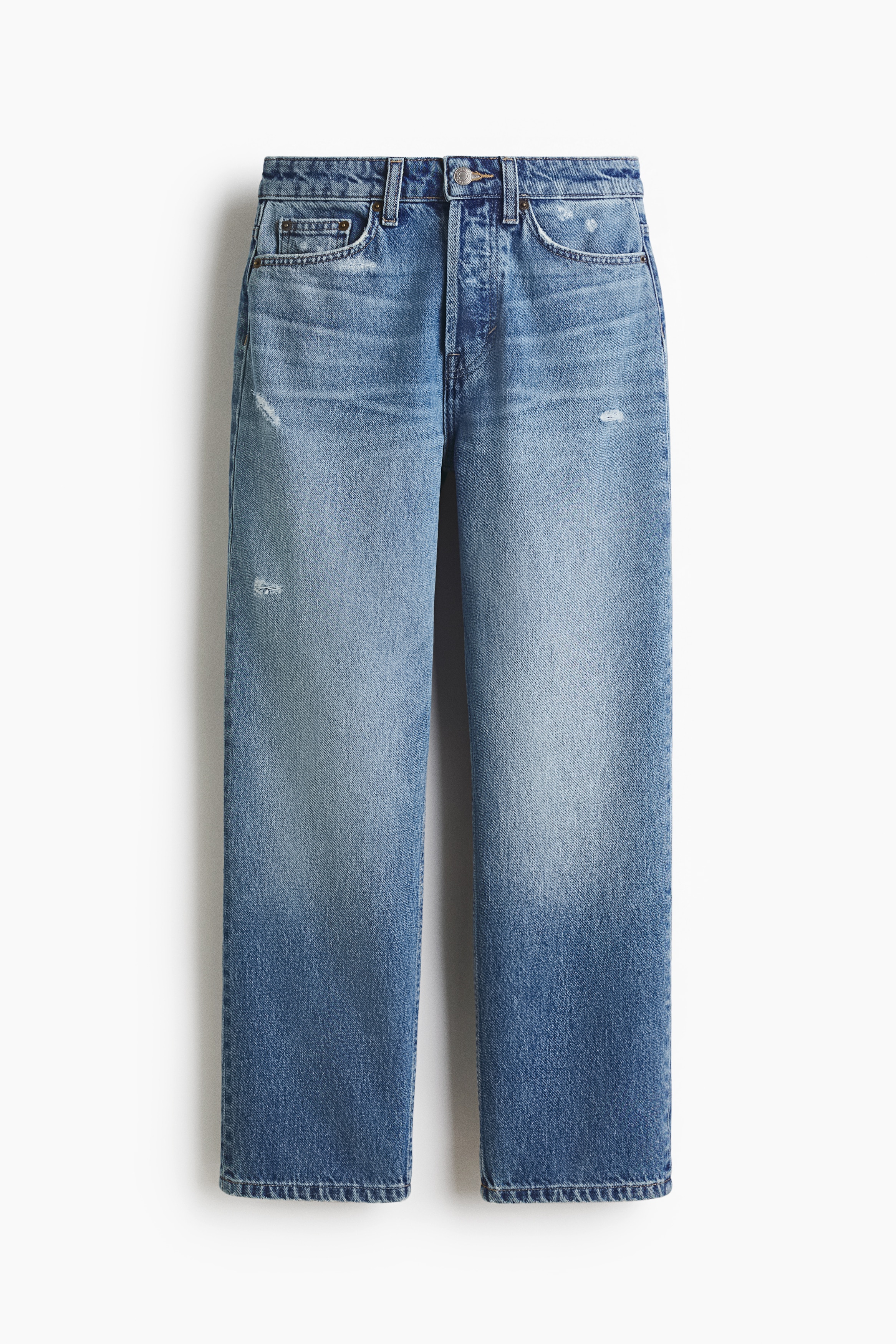 Straight High Waist Ankle Jeans - Denimblå/Beige/Denimblå/Hvid/Vasket sort