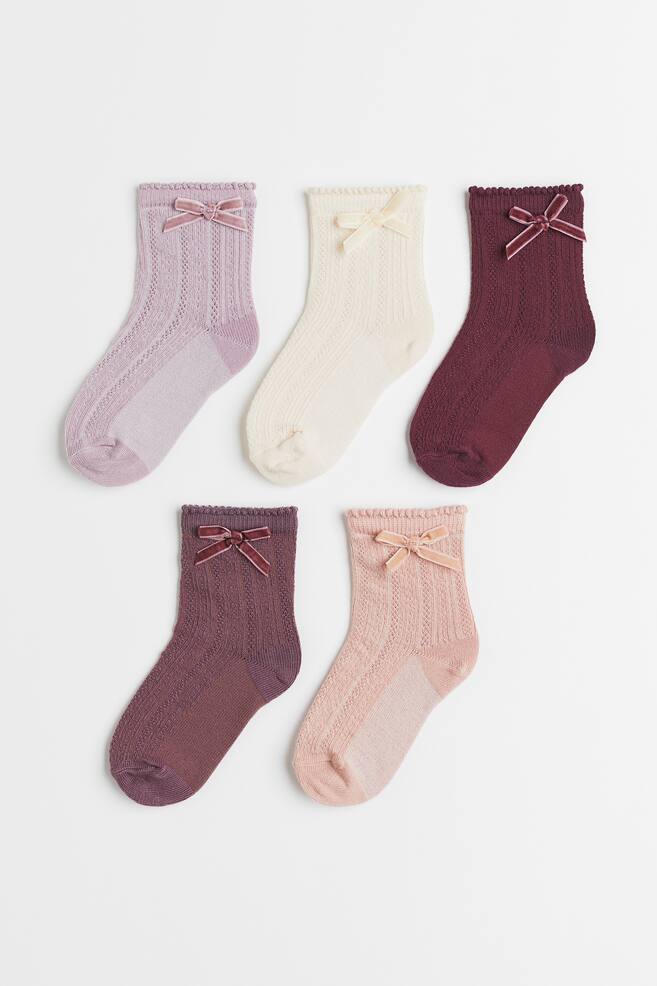 5-pack knitted socks - Light purple/Natural white/Light pink/Light mole/Light green/Light pink/Yellow/Bright blue
