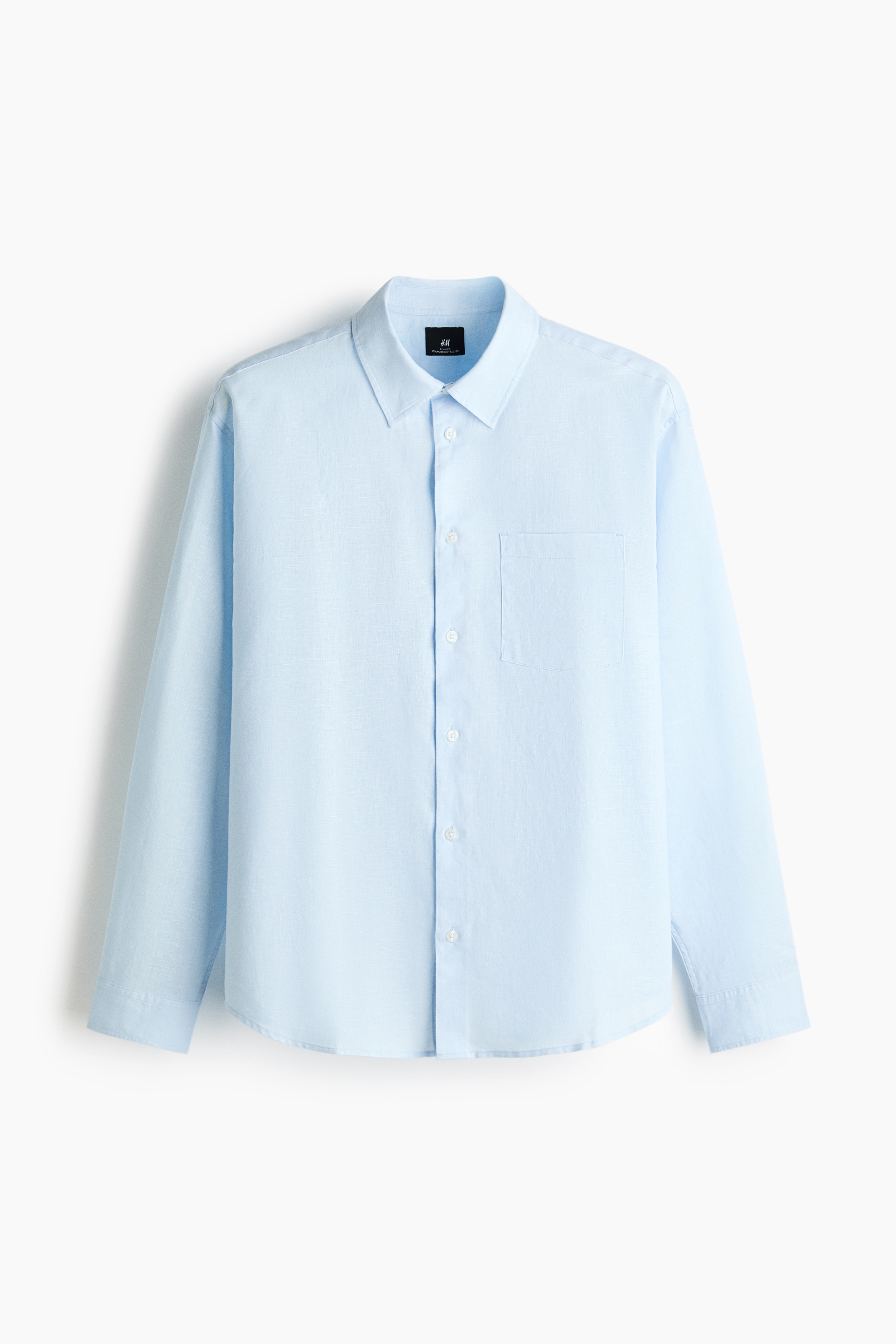 Relaxed Fit Linen-blend shirt - Light blue/Dark brown/White/Green