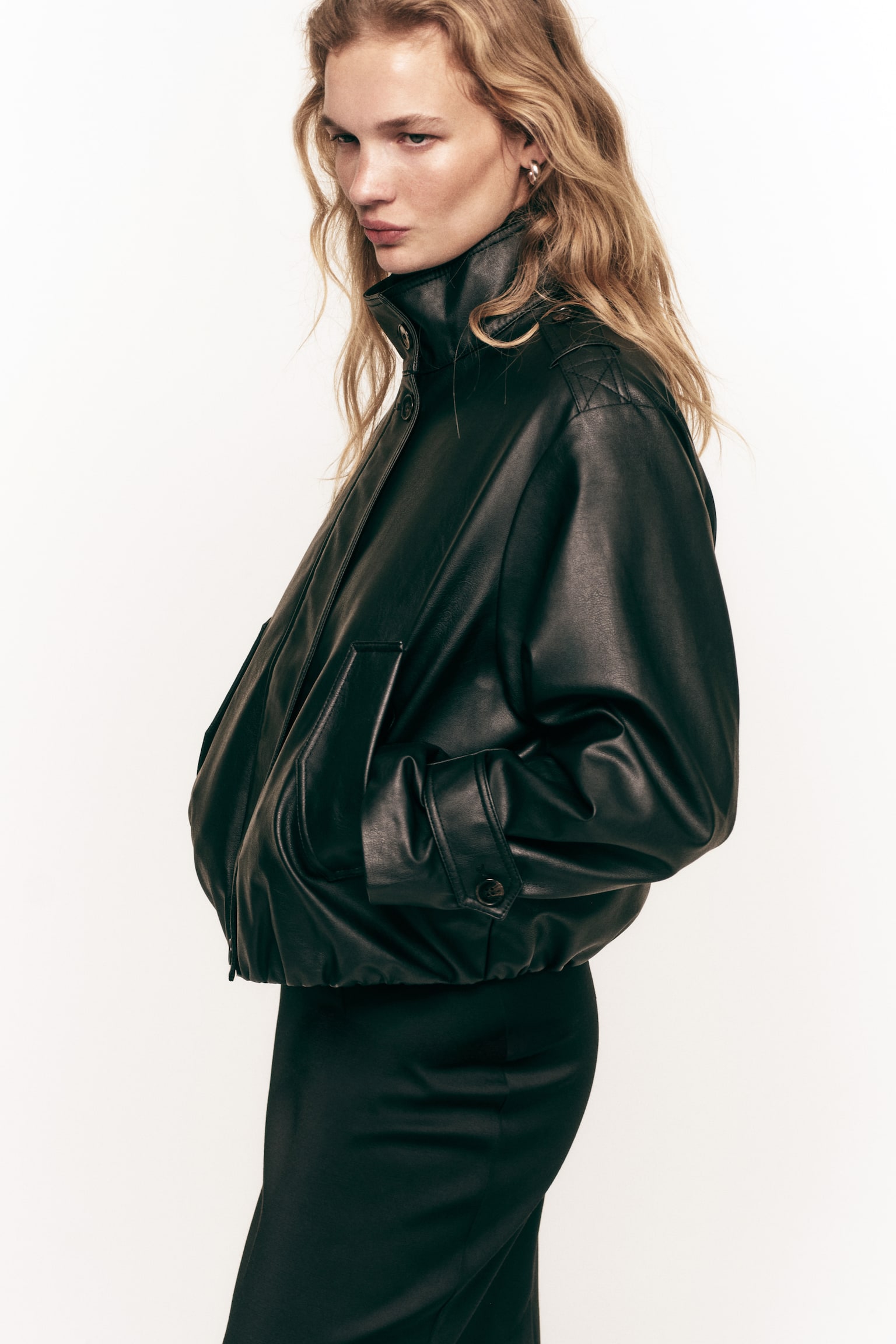Oversized coated jacket - Black - 1