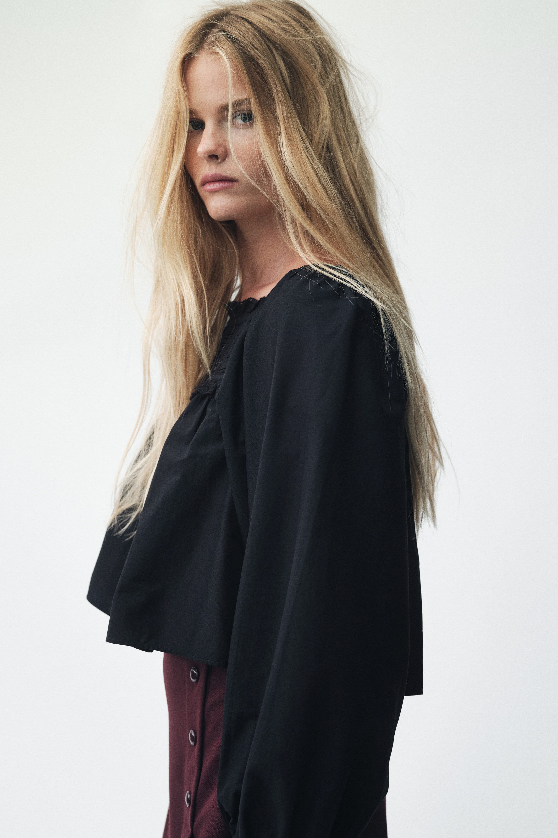 Lace-trimmed cotton blouse