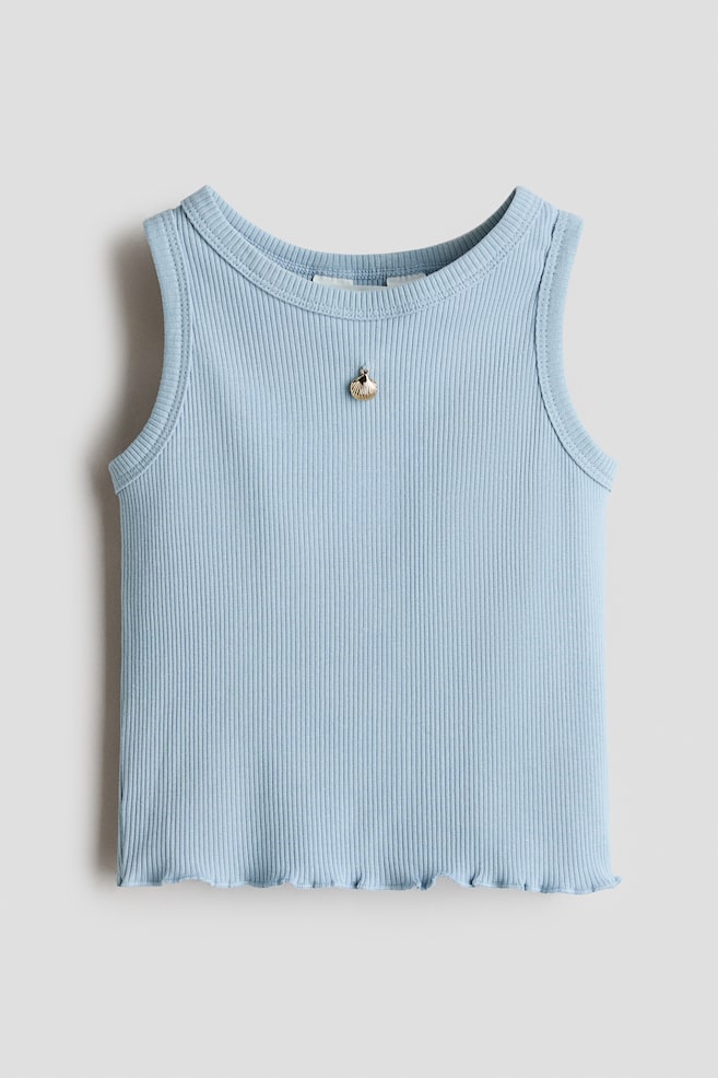 Ribbed cotton vest top - Dusty blue/Seashell/Brown/Ivory/Floral - 1