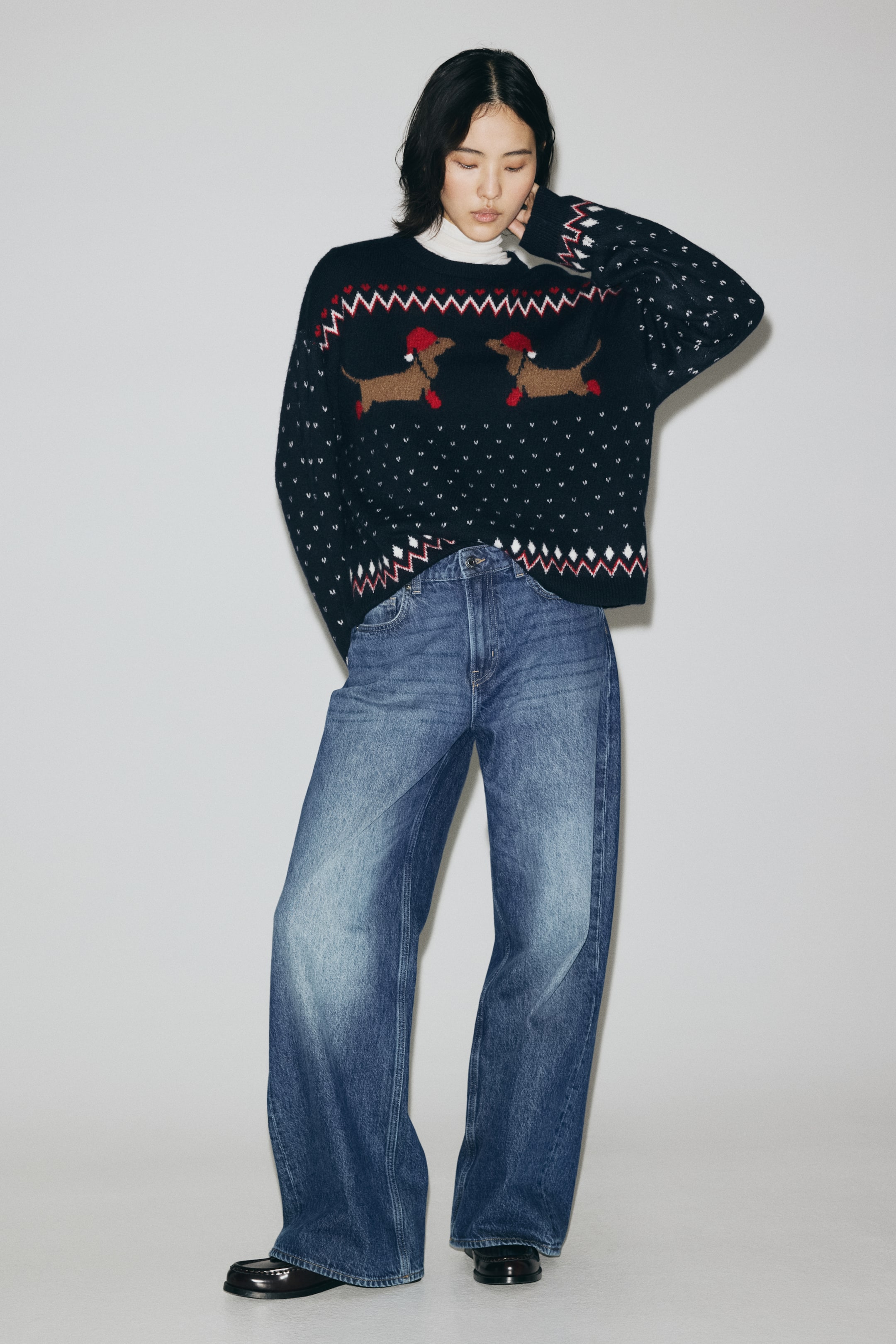 View larger image: Oversized jacquard-knit jumper - Dark blue/Dachshunds - Ladies | H&M IE 3