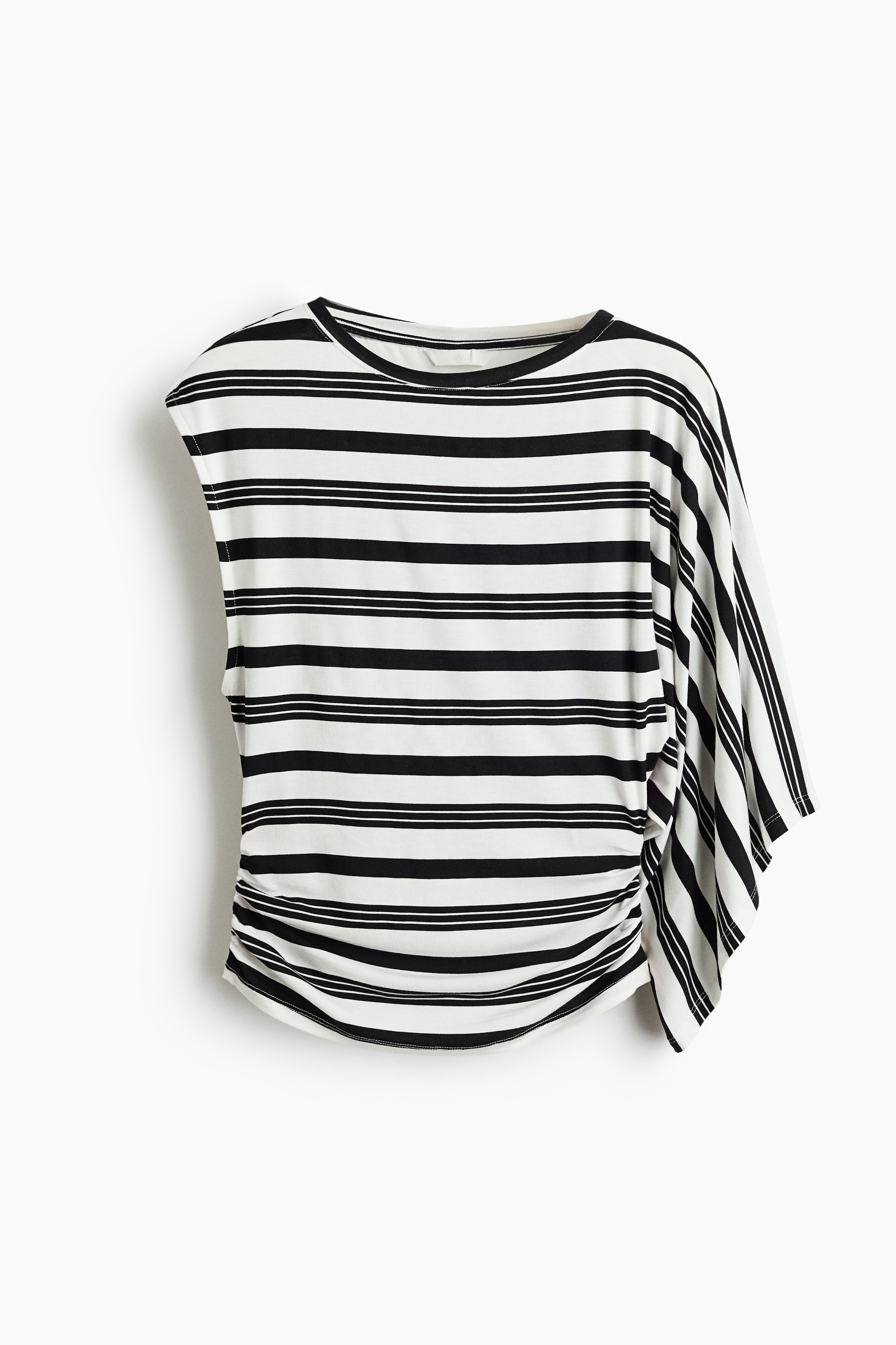 Top asymétrique en jersey - Noir/rayures blanches/Bleu vif
