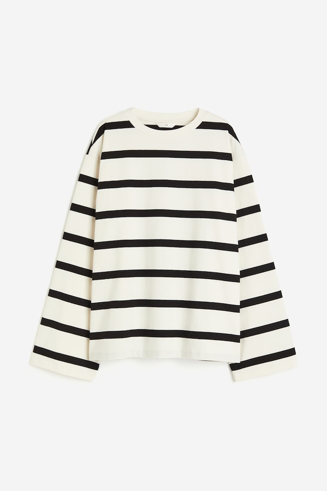 Oversized cotton top - Cream/Black striped/Black/Striped/White/Beige striped - 2
