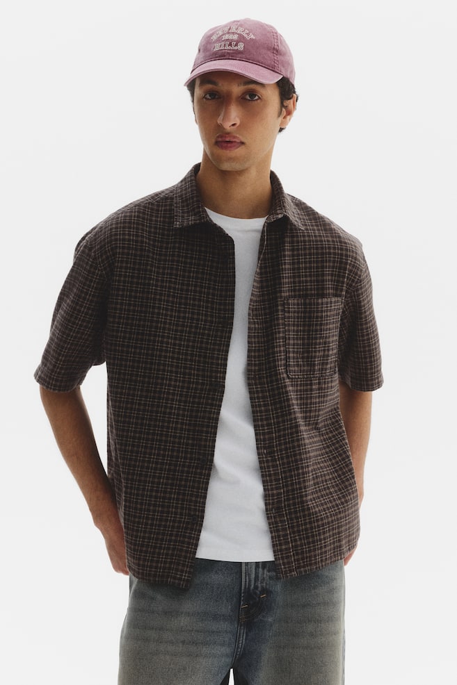 Relaxed-Fit Cotton Flannel Shirt - Dark brown/checked/Light green/checked/Light blue/checked/Beige/checked - 2