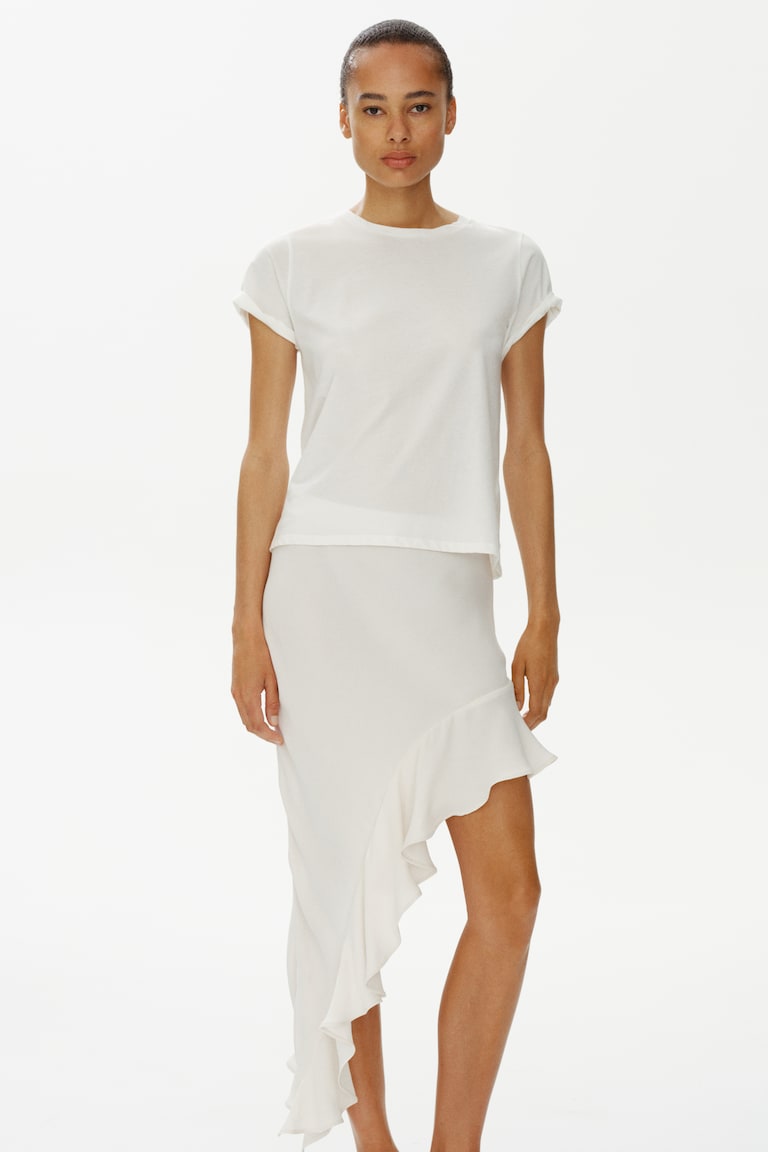 Flounce-trimmed viscose skirt
