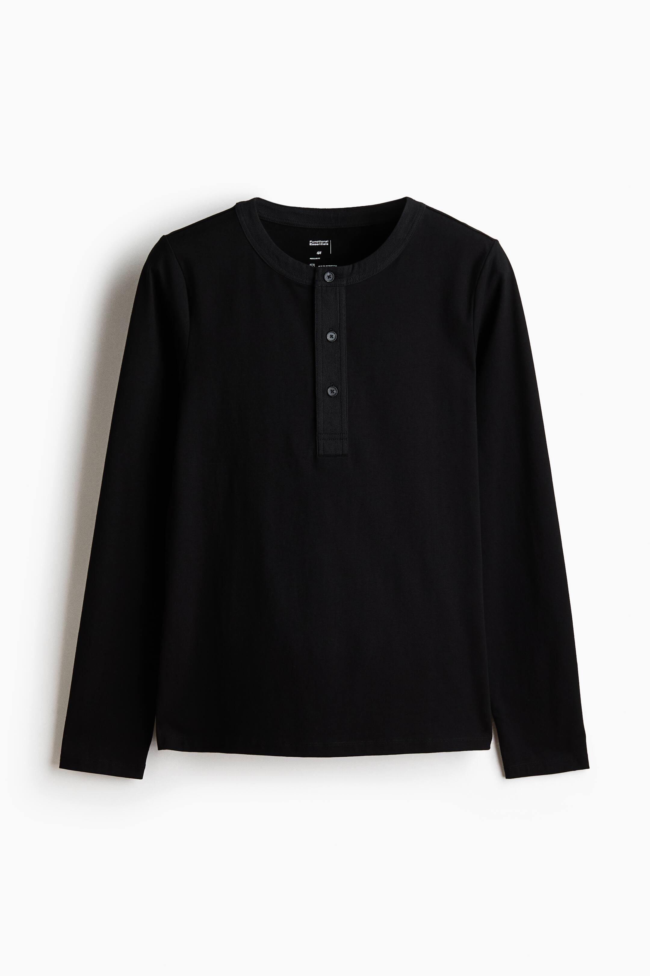 View larger image: Four-way Stretch Regular Fit Henley top - Black - Men | H&M 1