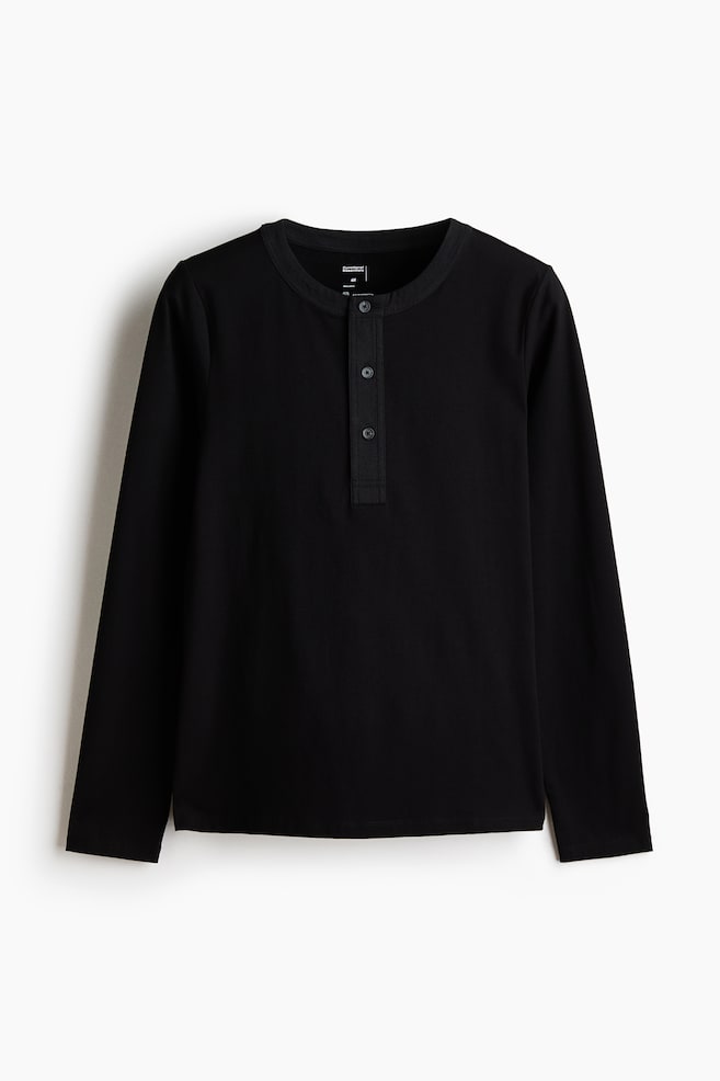 Four-Way Stretch Regular-Fit Henley Top - Black/Dark brown - 1