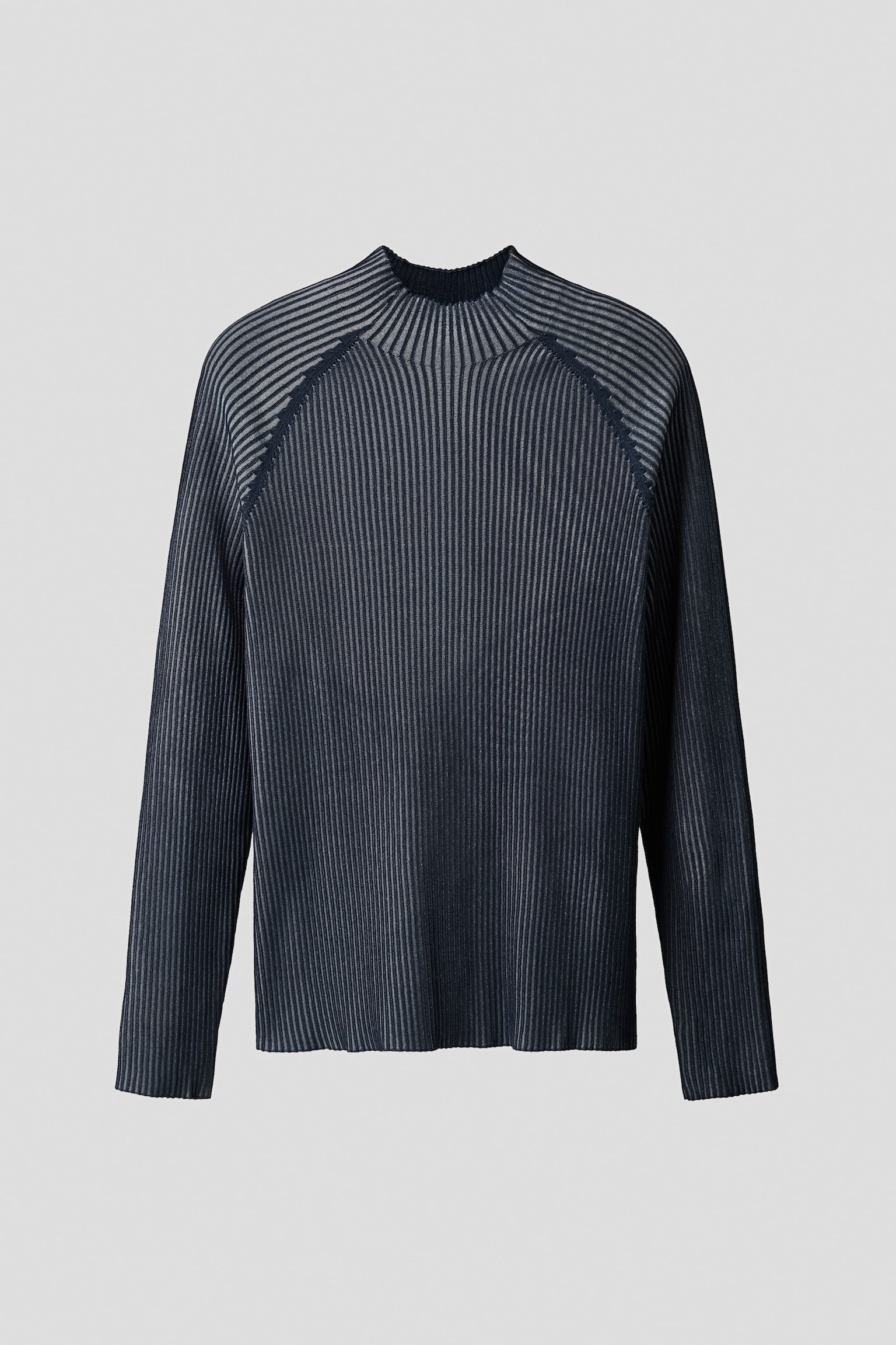 Pull Slim Fit en maille côtelée avec col cheminée - Bleu marine/rayé/Rouge/noir - 1