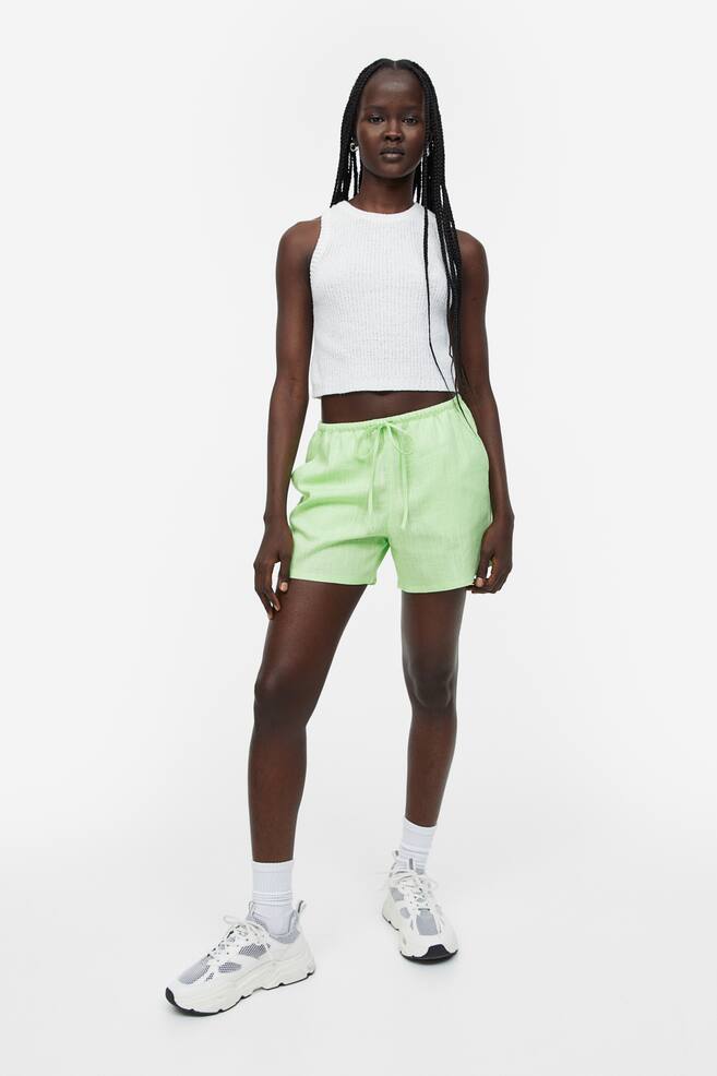Linen-blend pull-on shorts - Light green/Black/Light blue/Dark brown/Zebra print - 2